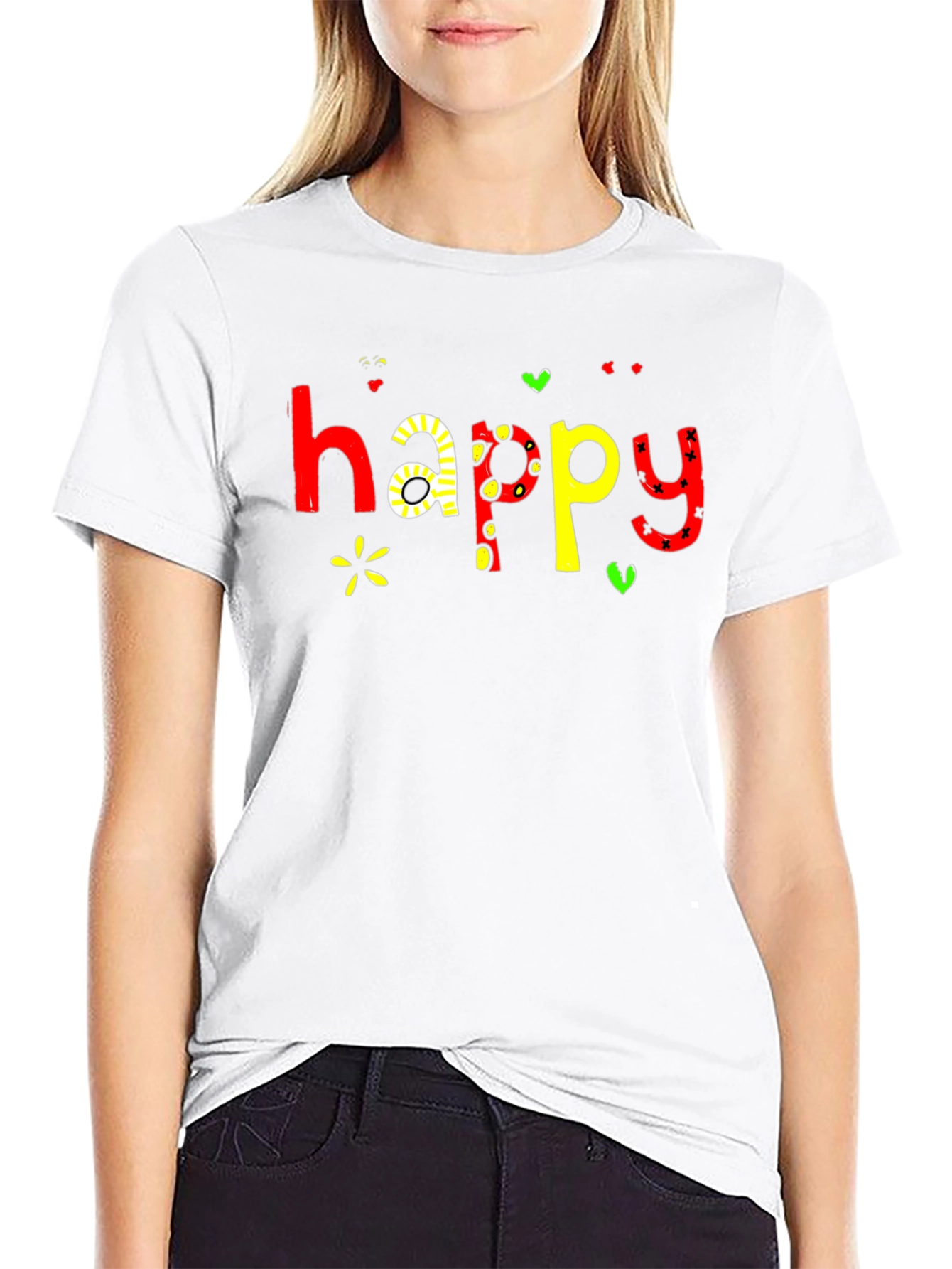 Happy Graphic Print Black T-Shirt