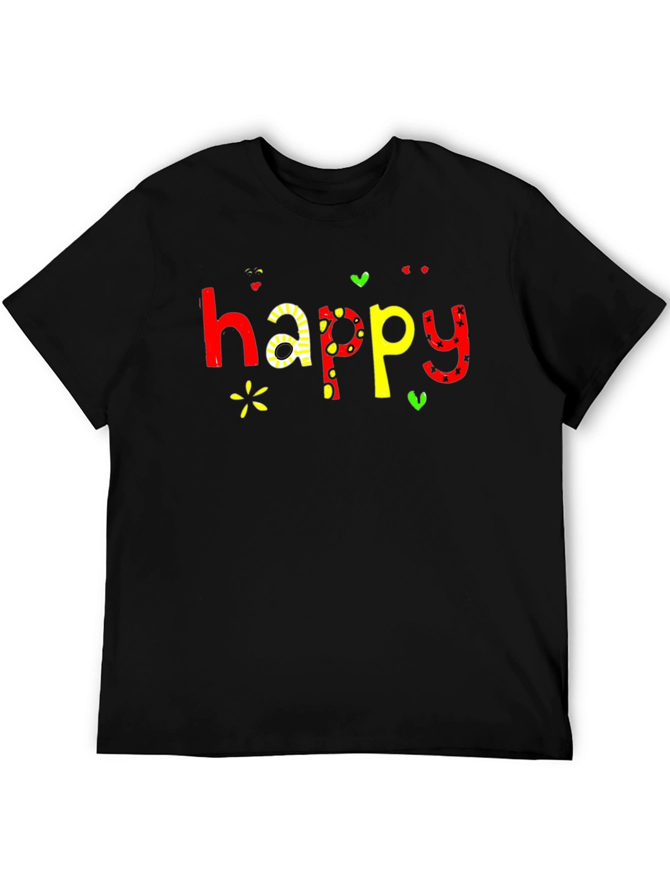 Happy Graphic Print Black T-Shirt