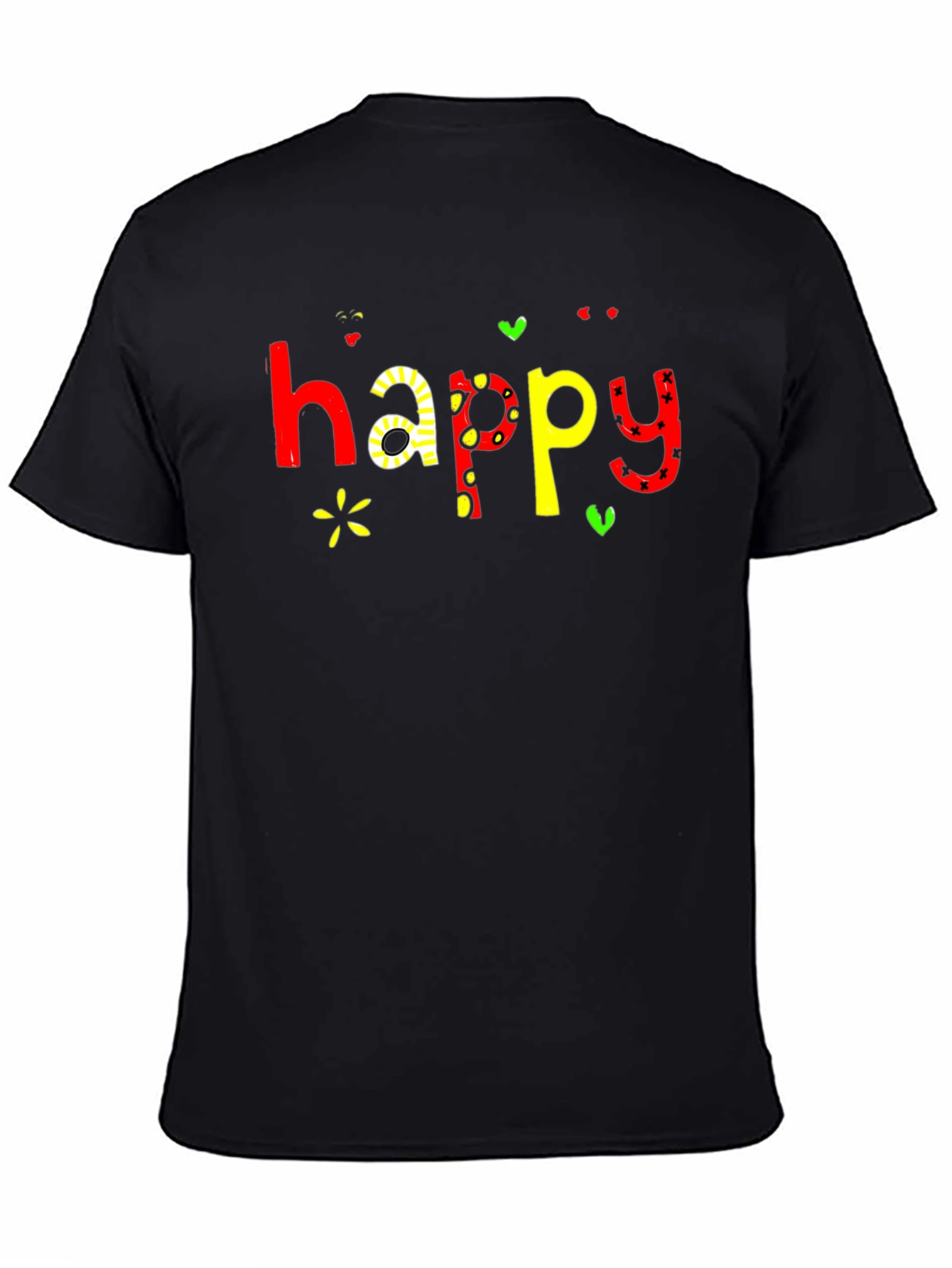 Happy Graphic Print Black T-Shirt