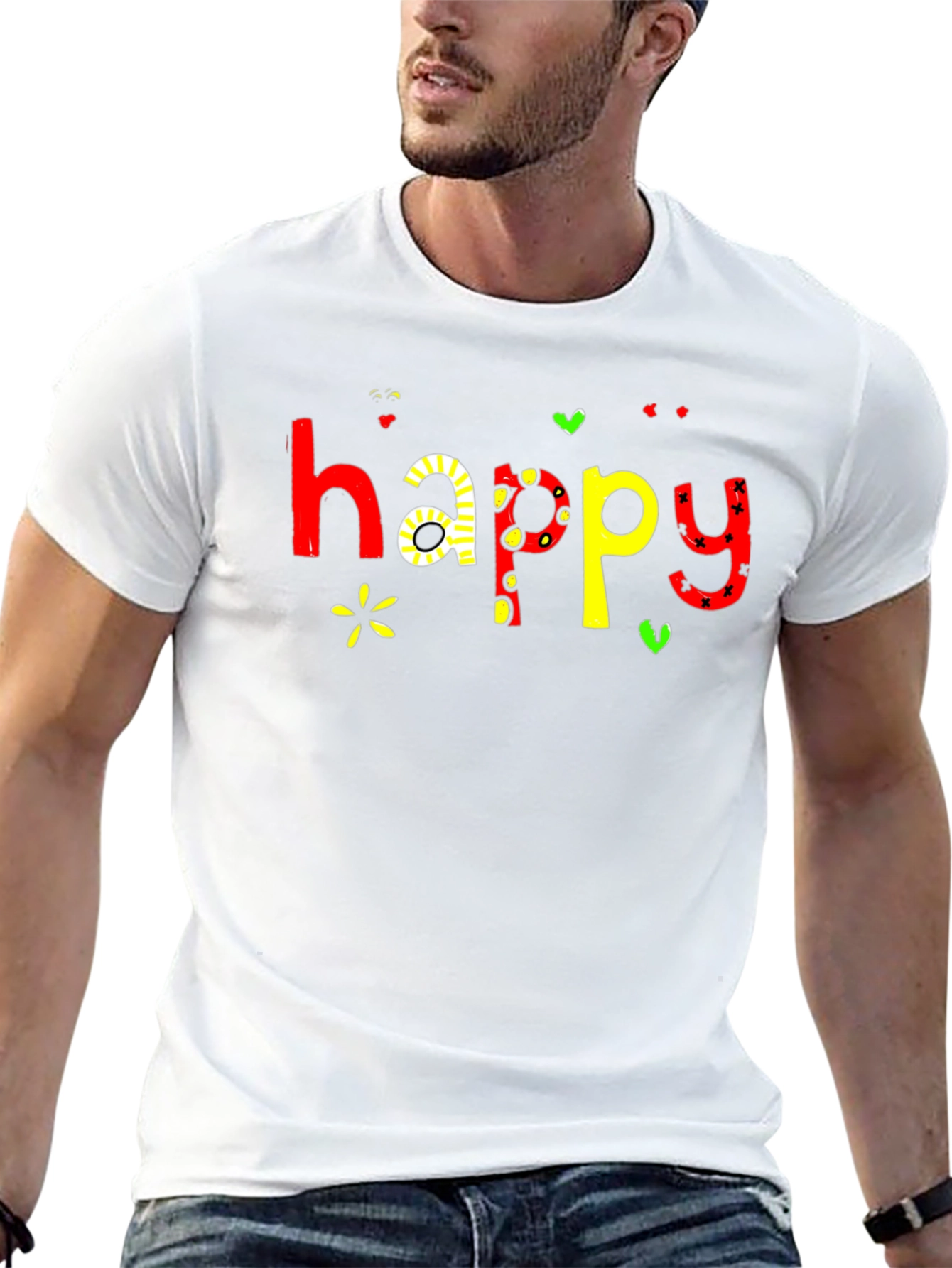 Happy Graphic Print Black T-Shirt