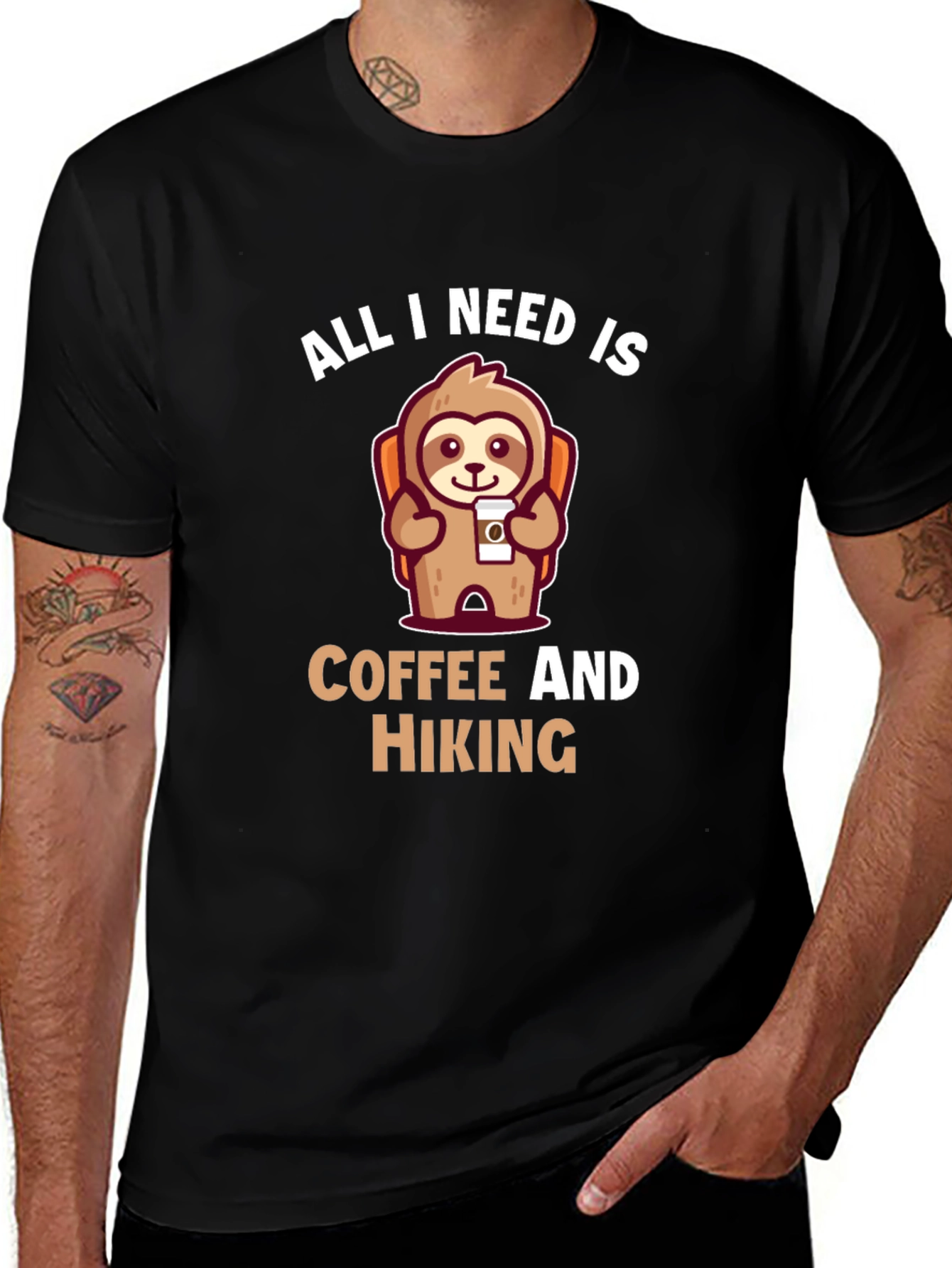 Hiking Sloth T-Shirt - Coffee Lover Tee