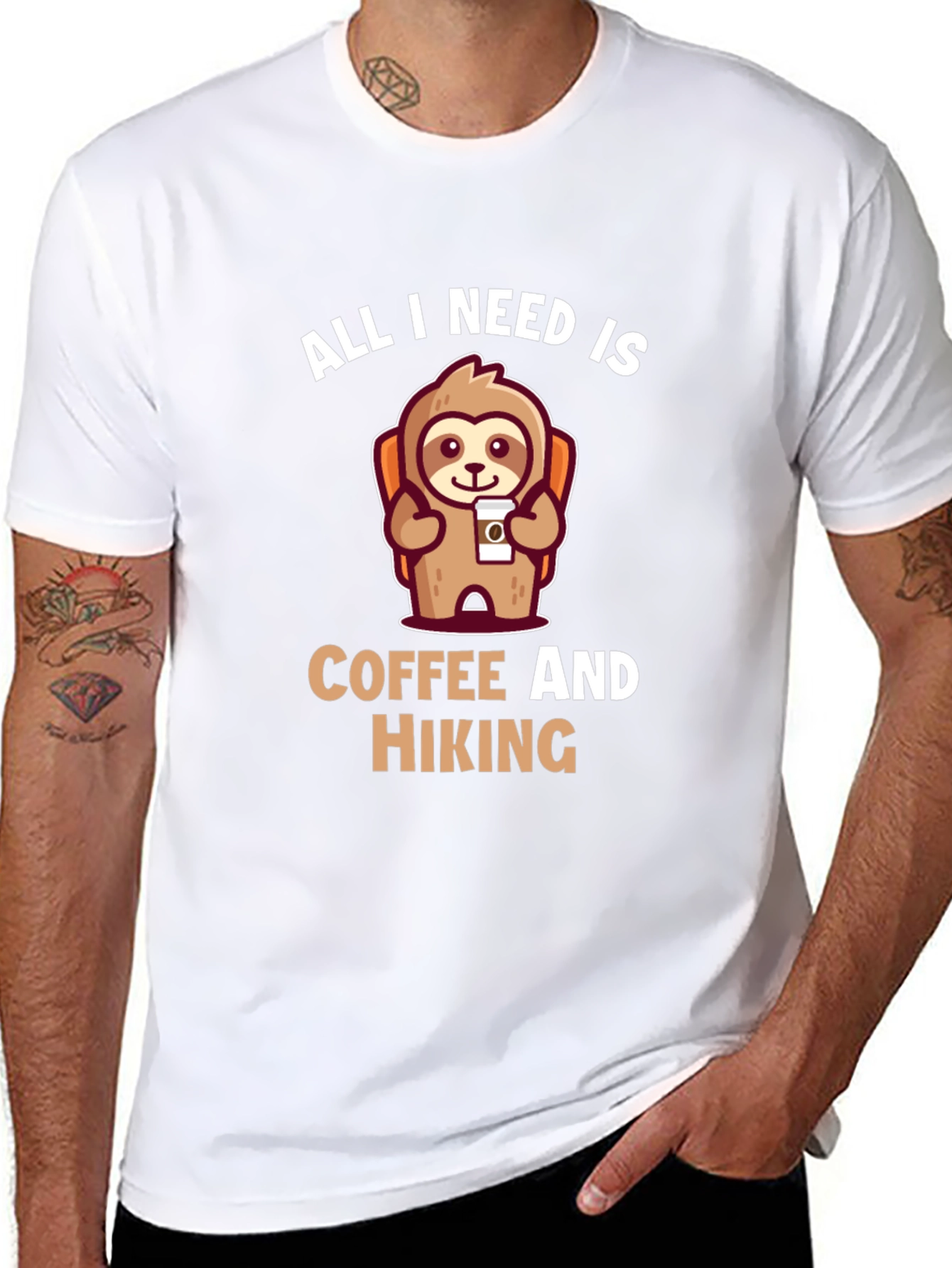 Hiking Sloth T-Shirt - Coffee Lover Tee