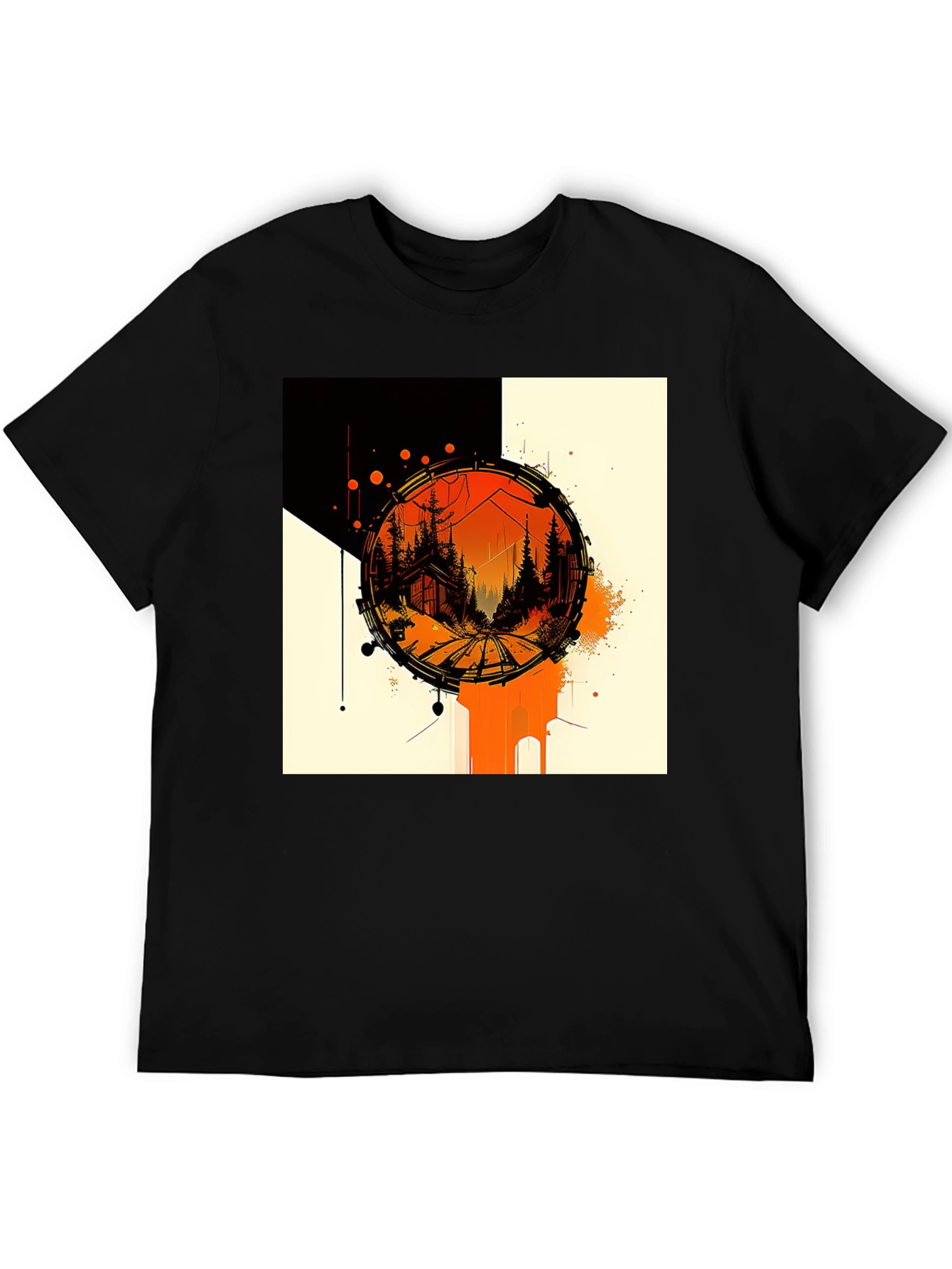 Abstract Cabin in Woods Black Tee