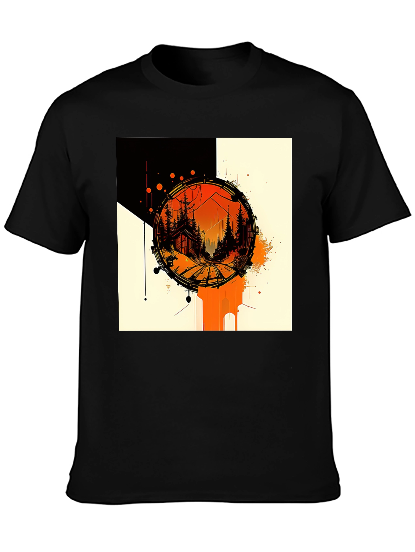 Abstract Cabin in Woods Black Tee