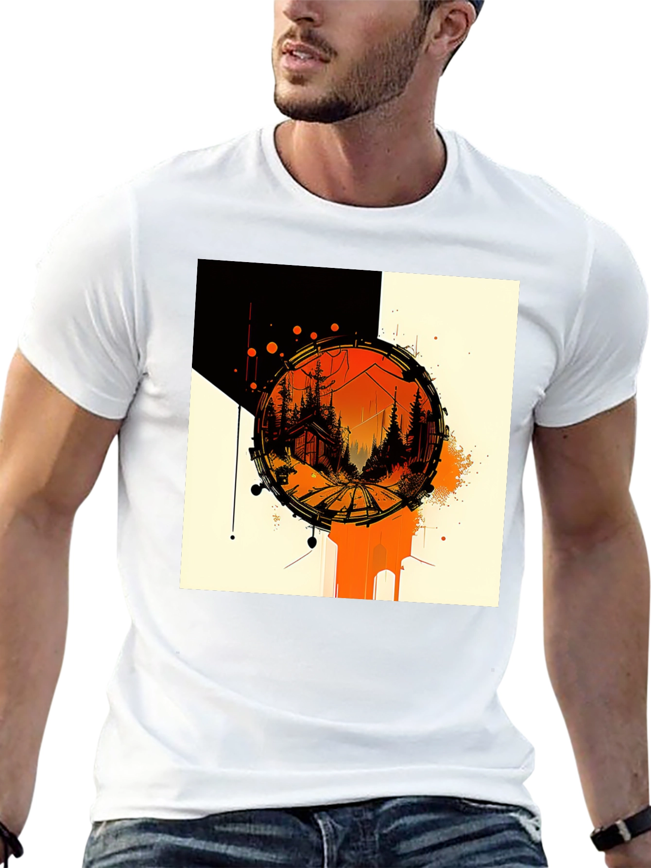 Abstract Cabin in Woods Black Tee
