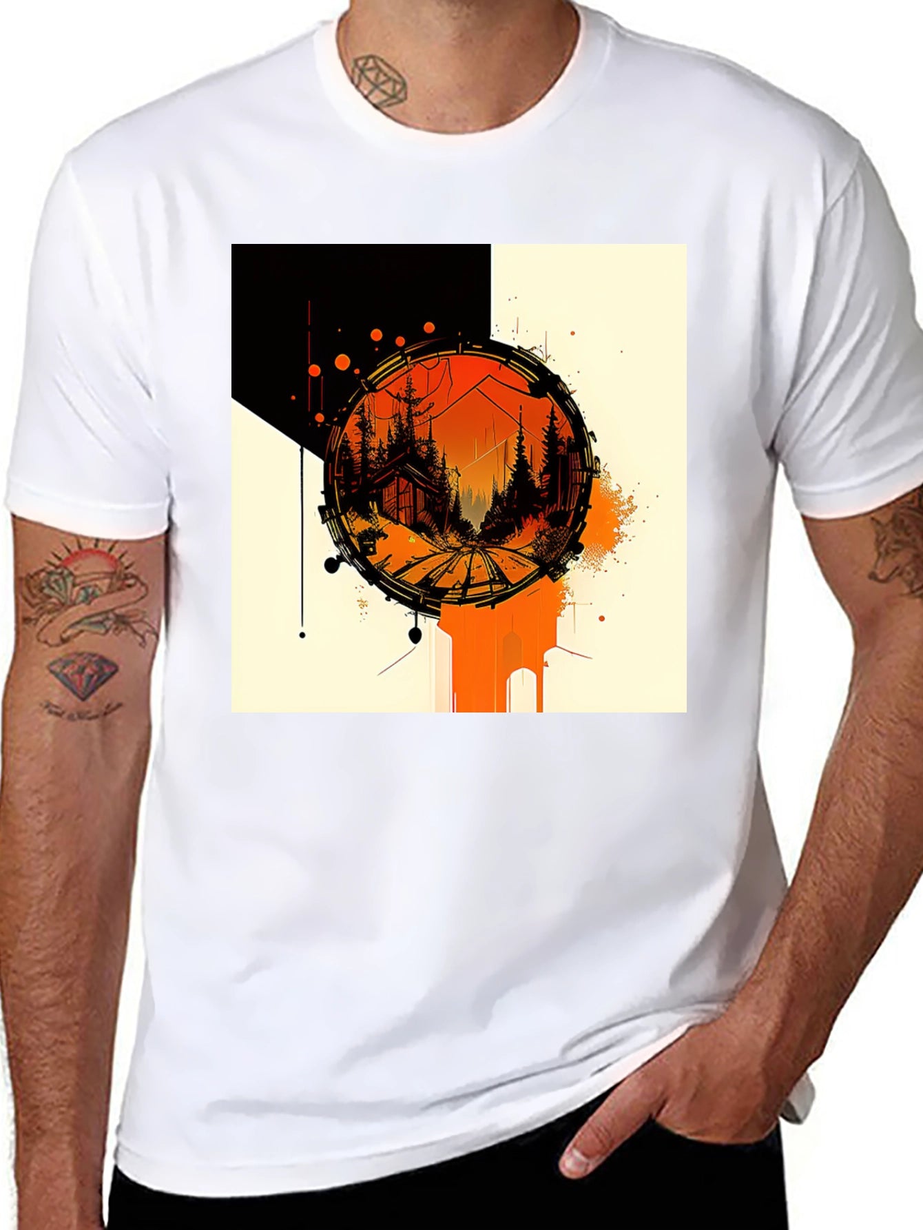 Abstract Cabin in Woods Black Tee