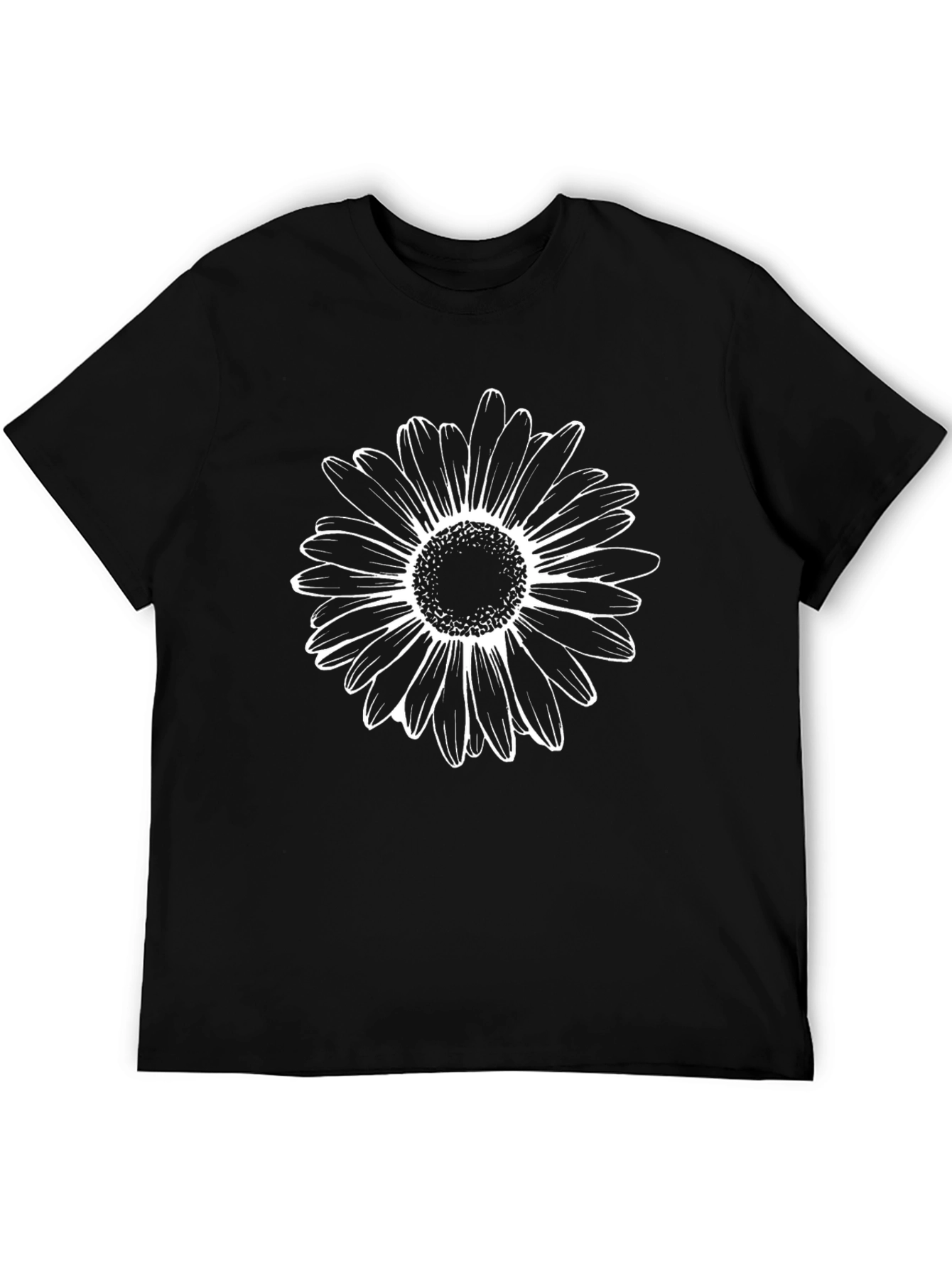 Black T-Shirt with White Daisy Graphic