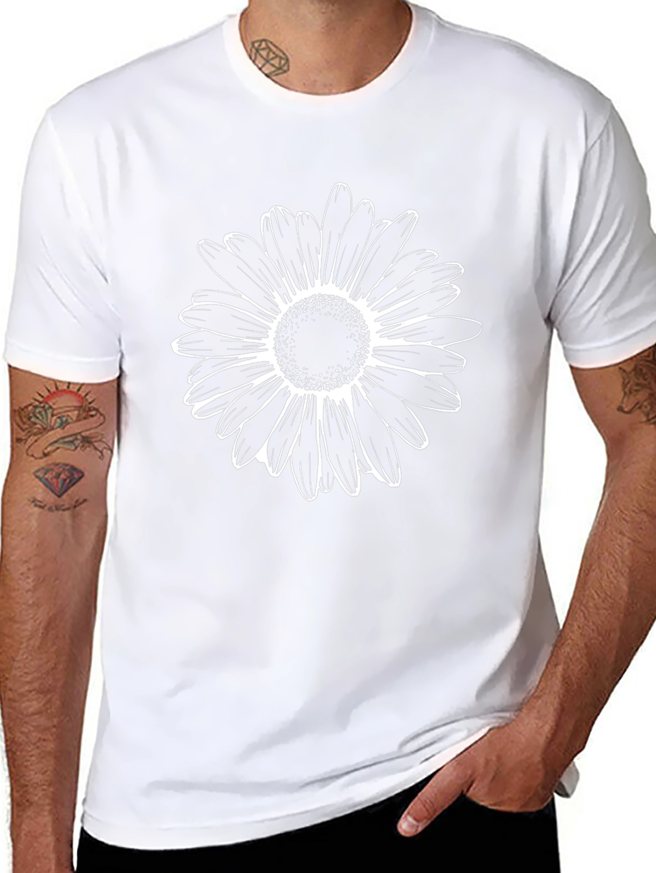 Black T-Shirt with White Daisy Graphic