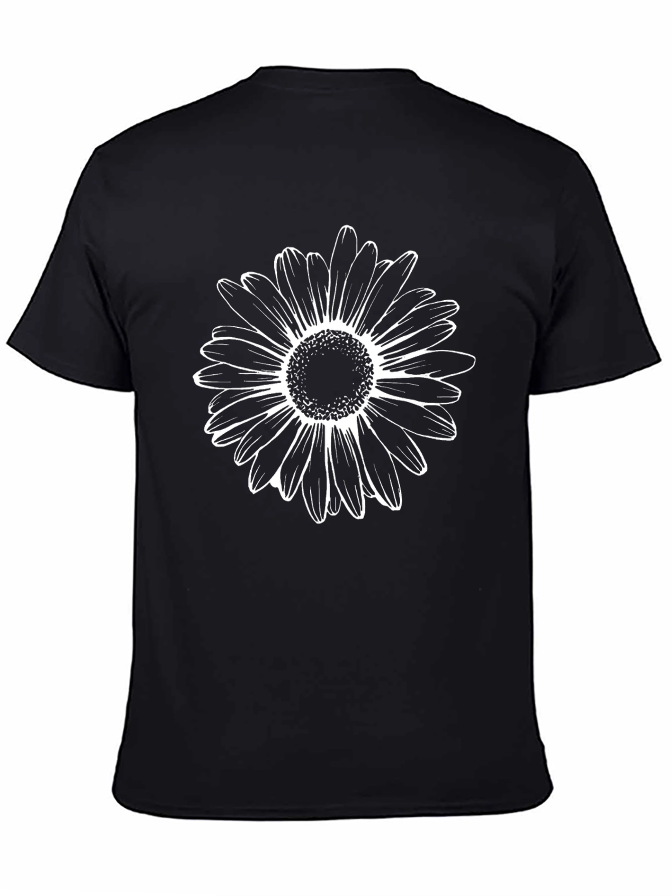 Black T-Shirt with White Daisy Graphic