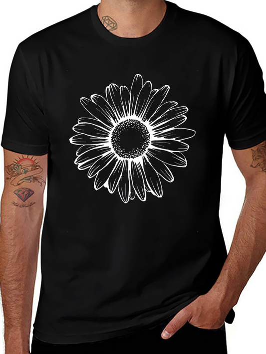 Black T-Shirt with White Daisy Graphic