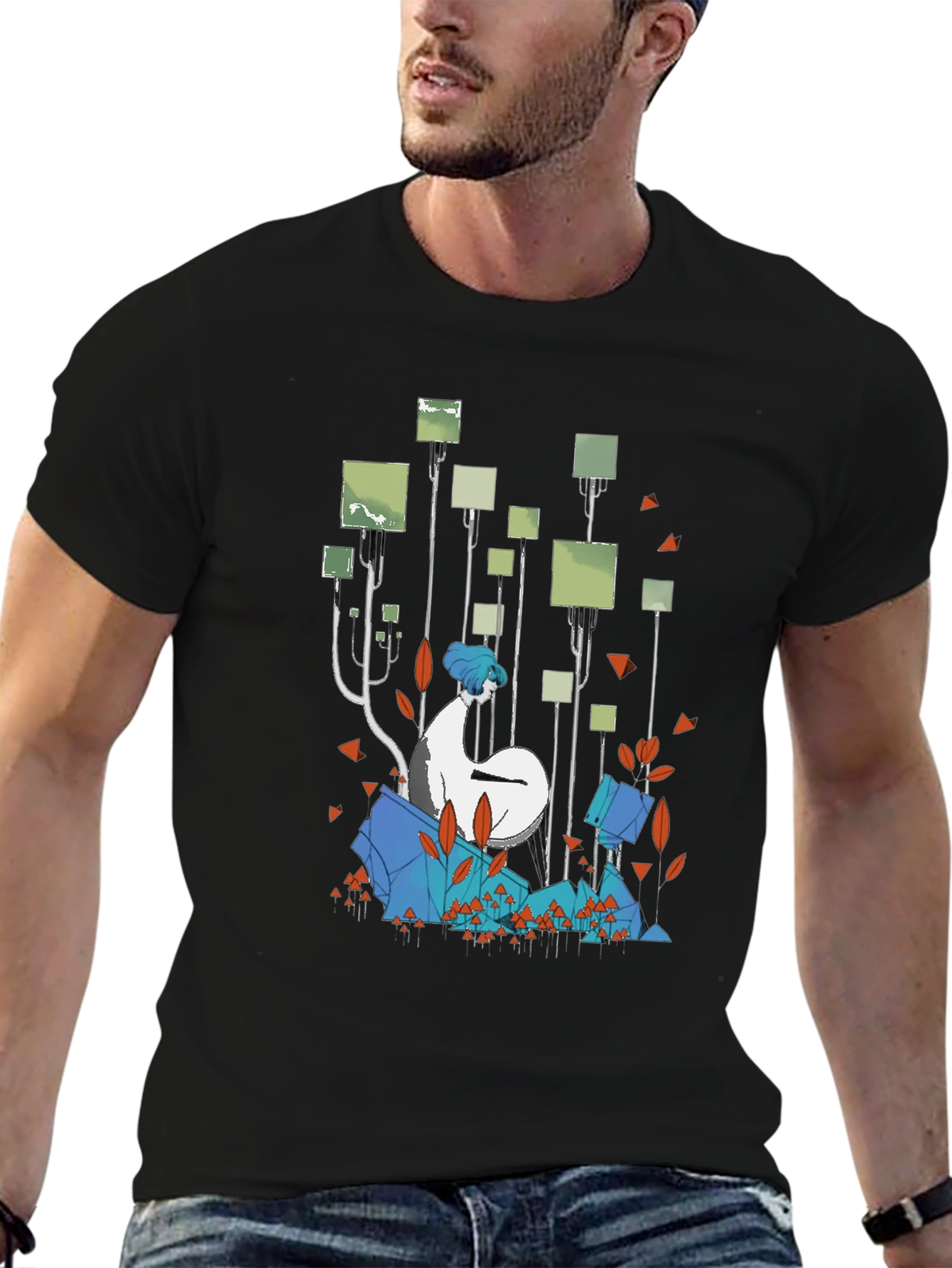 Abstract Forest Graphic Black T-Shirt