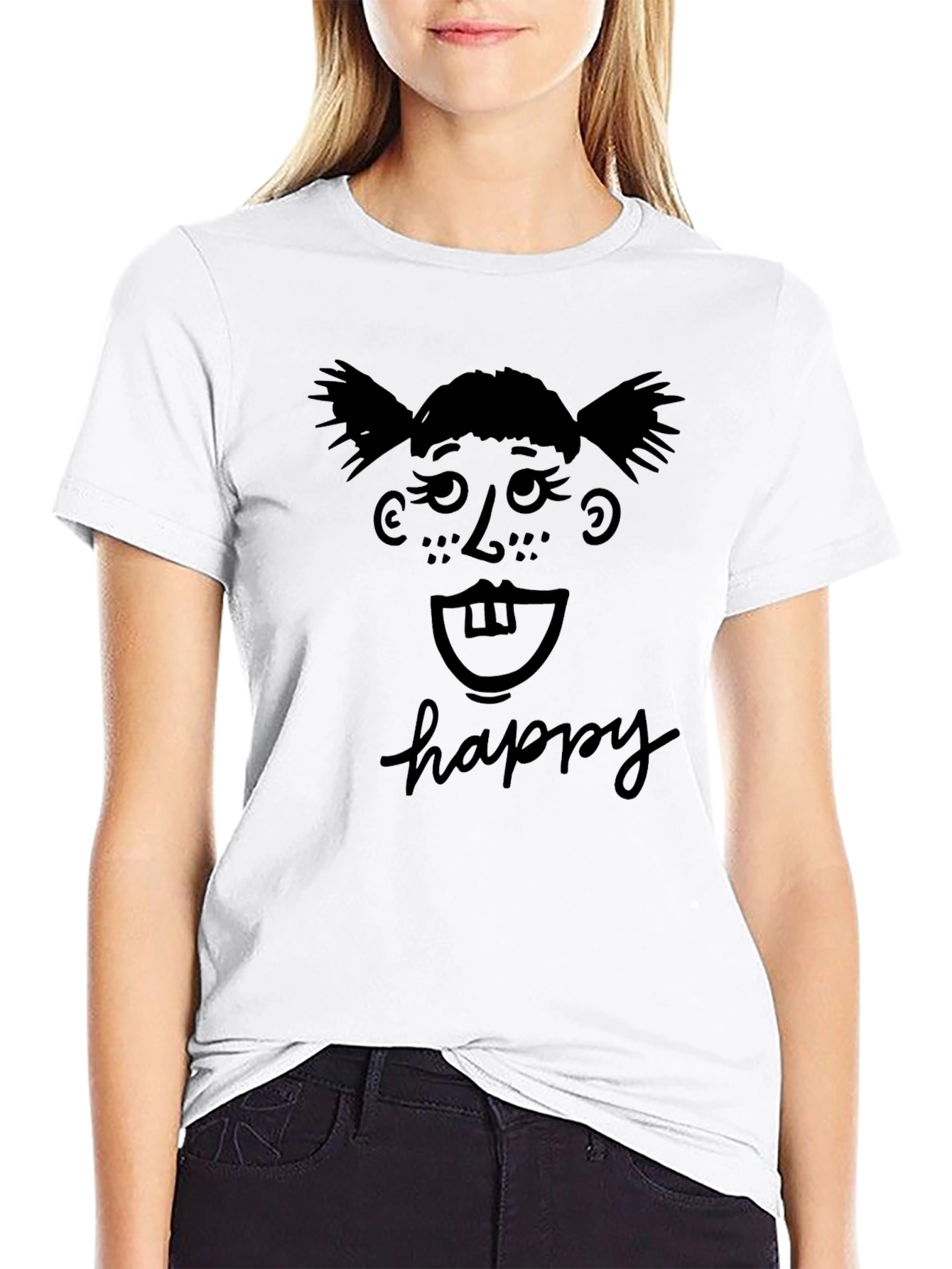 Happy Face Black T-Shirt Fun Novelty Tee