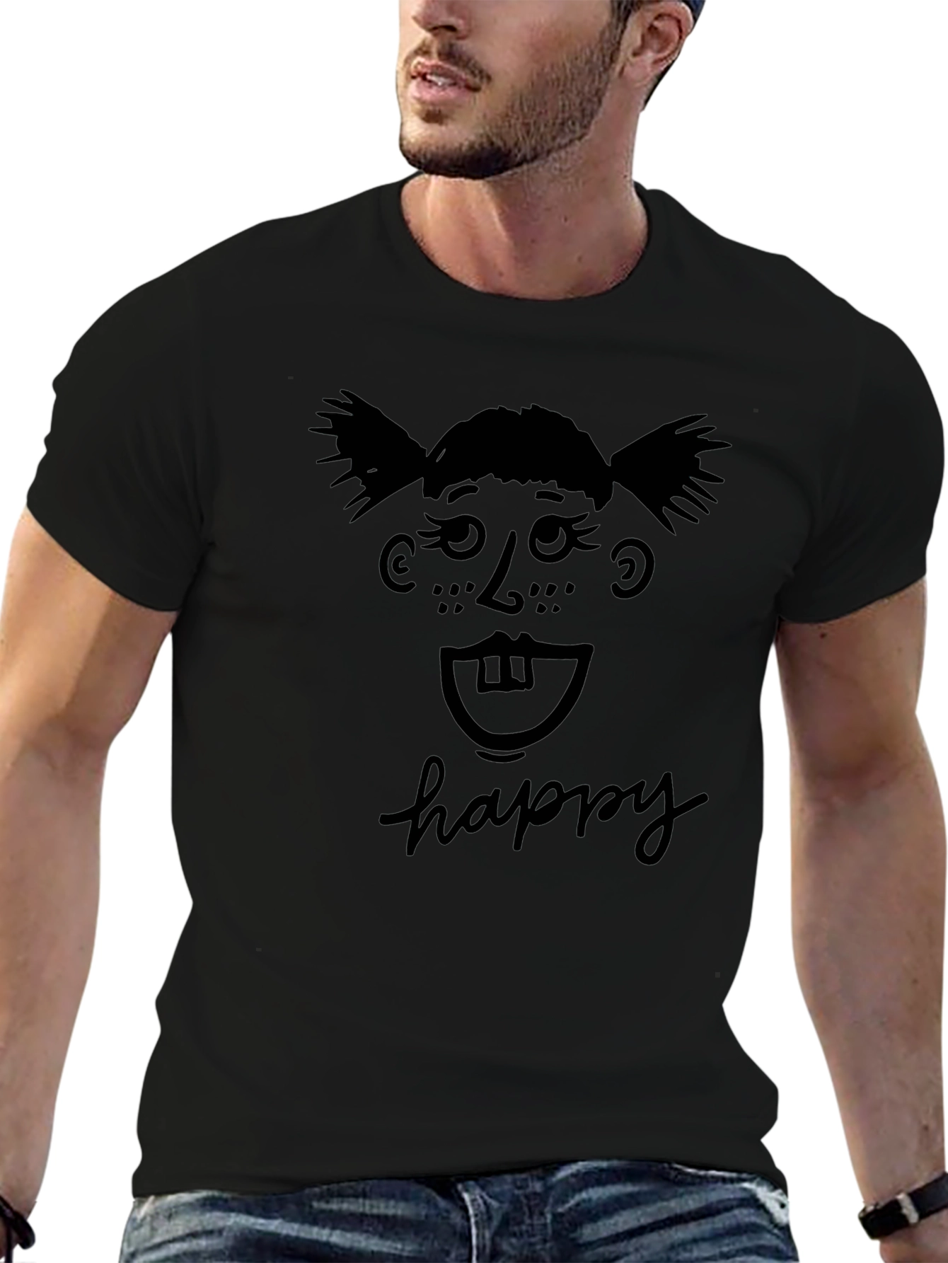 Happy Face Black T-Shirt Fun Novelty Tee