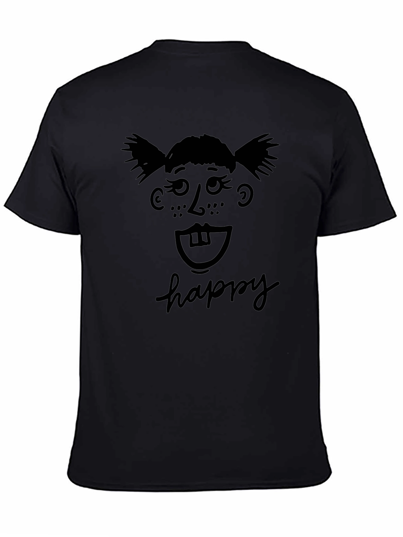 Happy Face Black T-Shirt Fun Novelty Tee