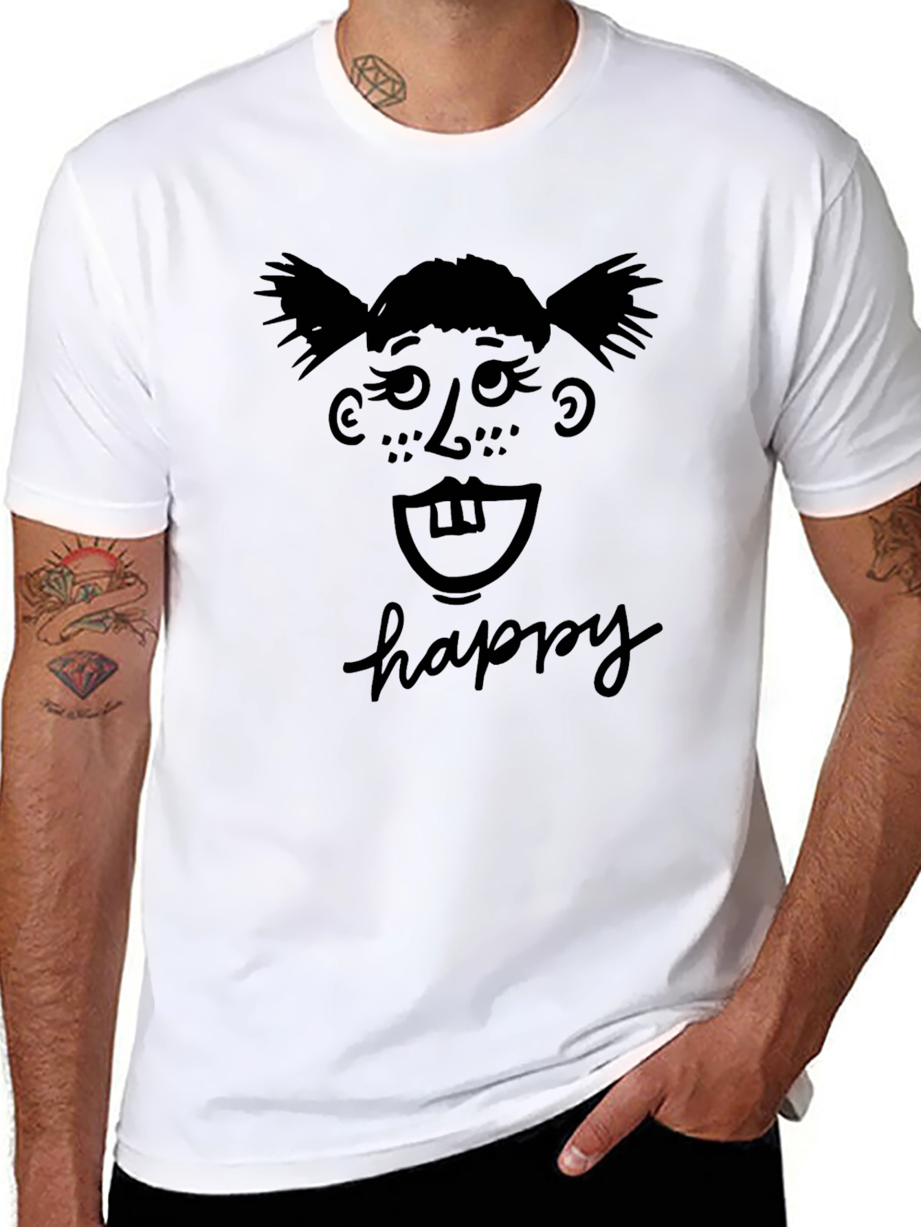 Happy Face Black T-Shirt Fun Novelty Tee
