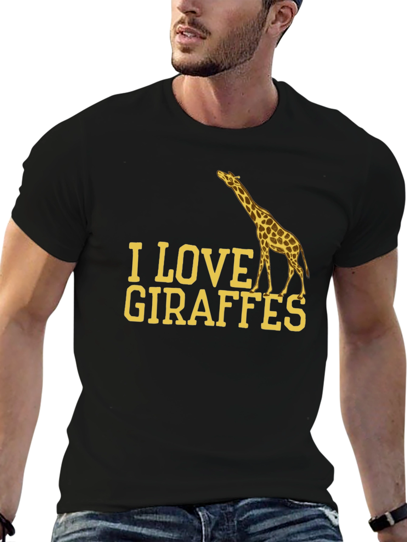 I Love Giraffes Black T-Shirt