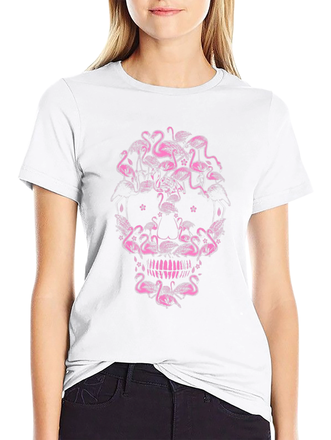 Flamingo Skull Graphic Tee - Unique Design