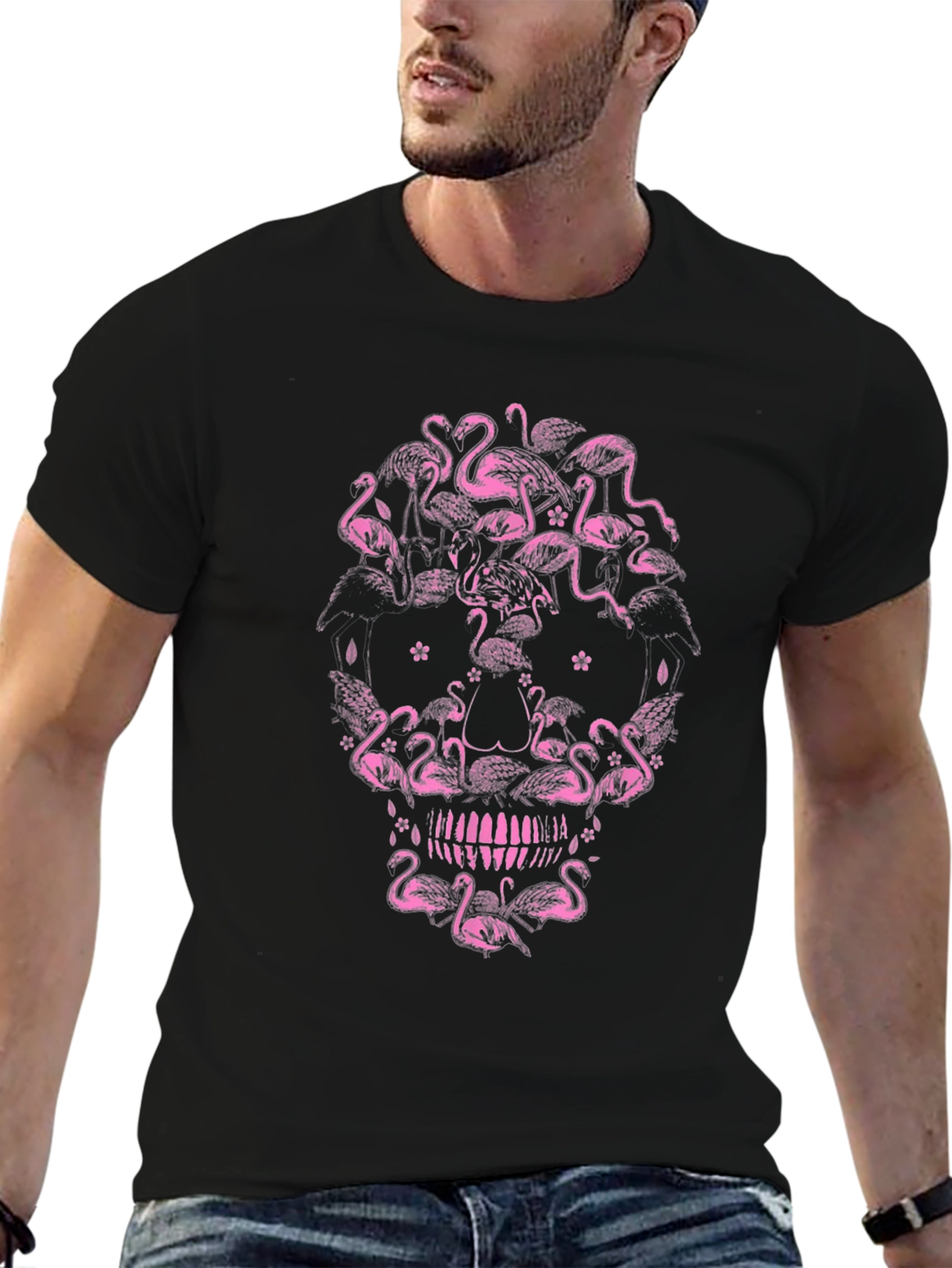 Flamingo Skull Graphic Tee - Unique Design