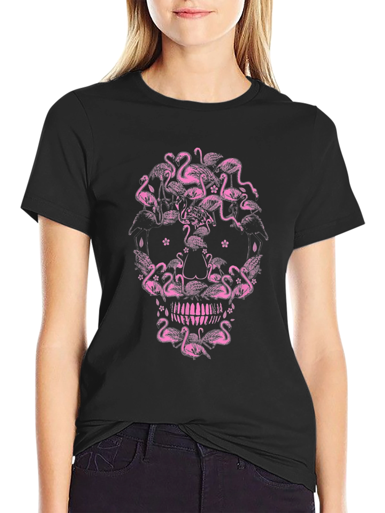 Flamingo Skull Graphic Tee - Unique Design