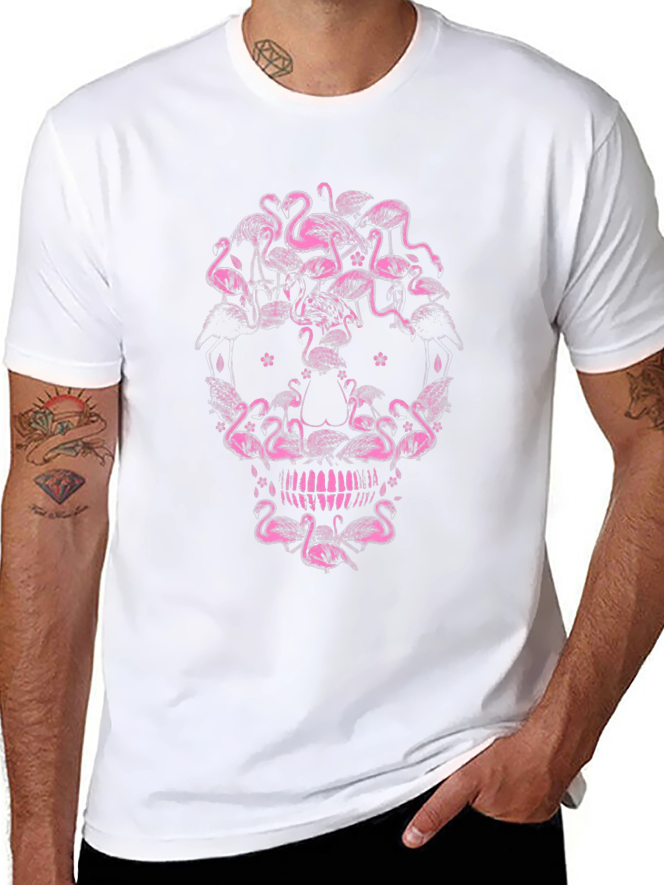 Flamingo Skull Graphic Tee - Unique Design