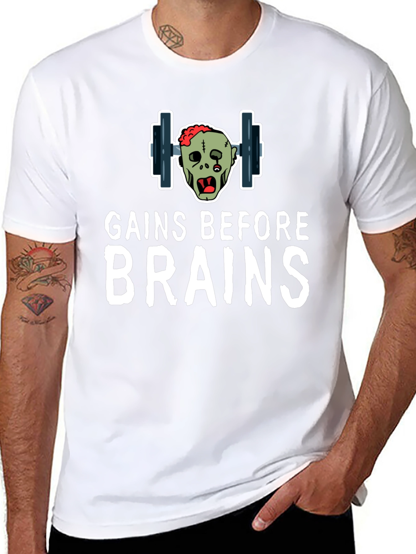 Gains Before Brains Zombie Gym T-Shirt