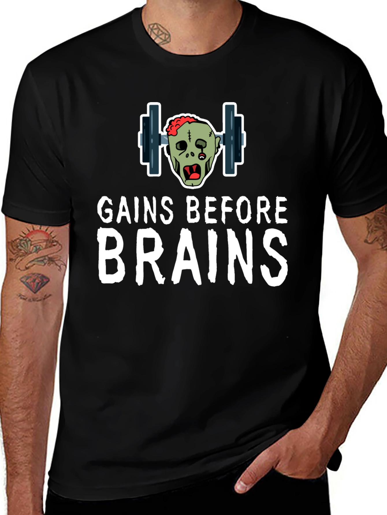 Gains Before Brains Zombie Gym T-Shirt