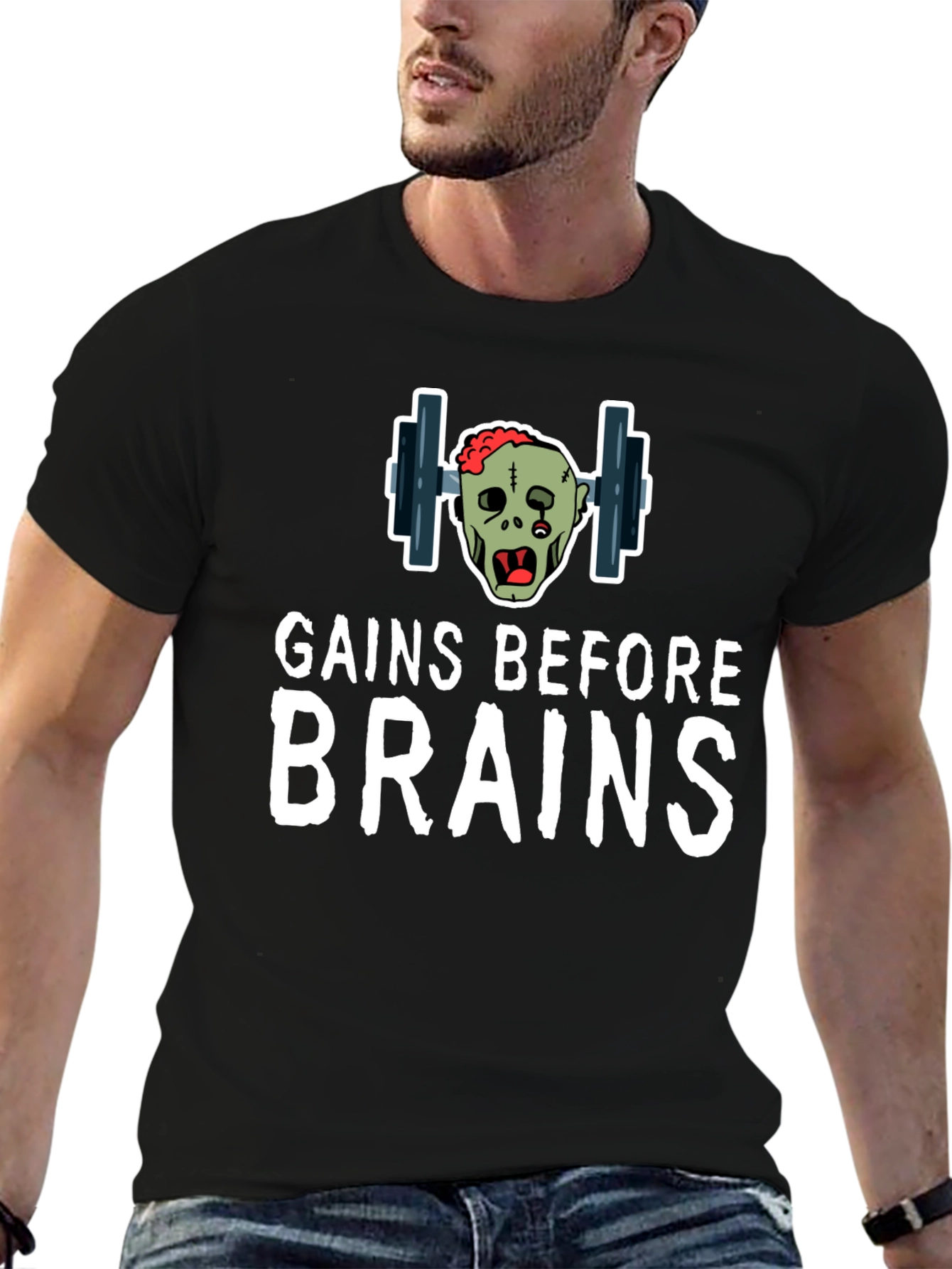 Gains Before Brains Zombie Gym T-Shirt