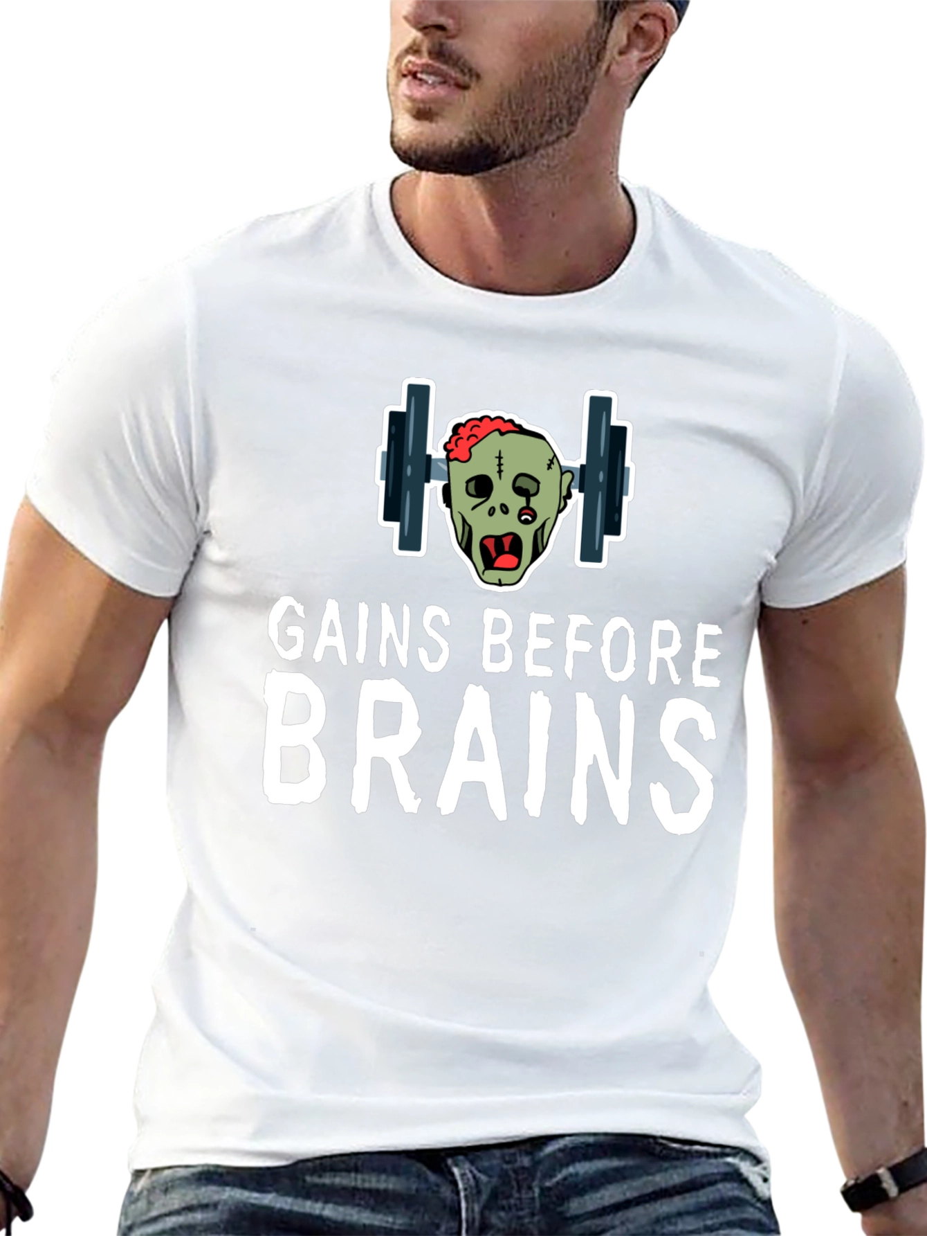 Gains Before Brains Zombie Gym T-Shirt
