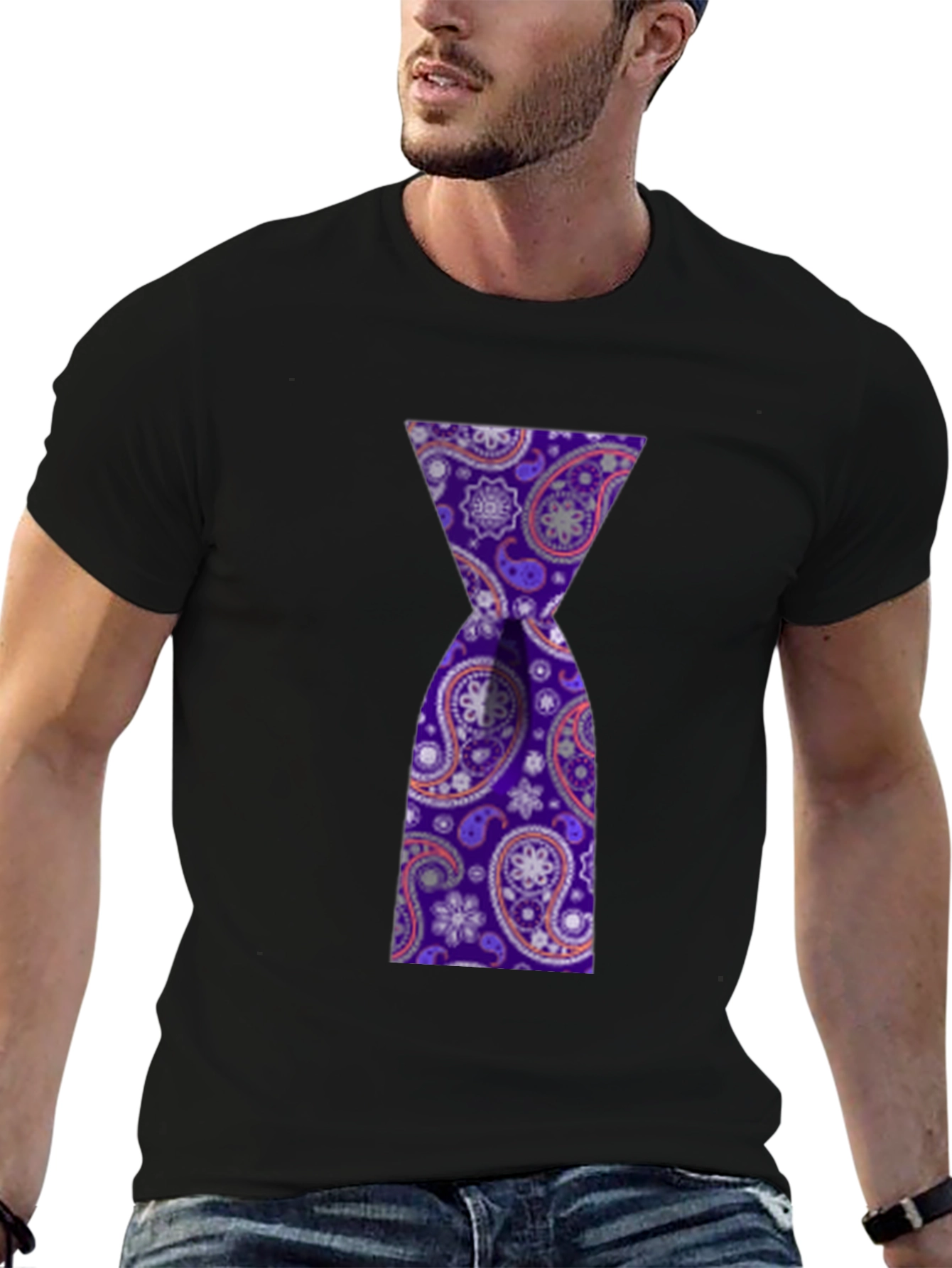 Mens Black T-Shirt with Hourglass Paisley Design
