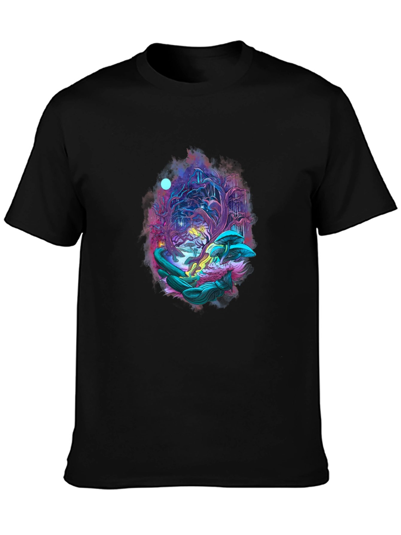Mystical Forest Graphic Tee - Black Cotton Blend