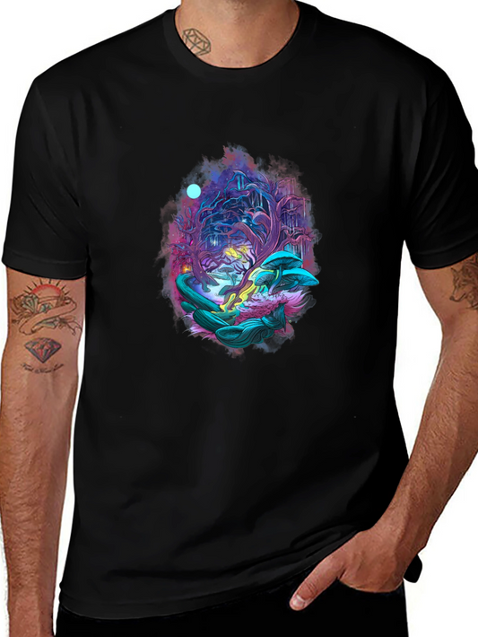 Mystical Forest Graphic Tee - Black Cotton Blend