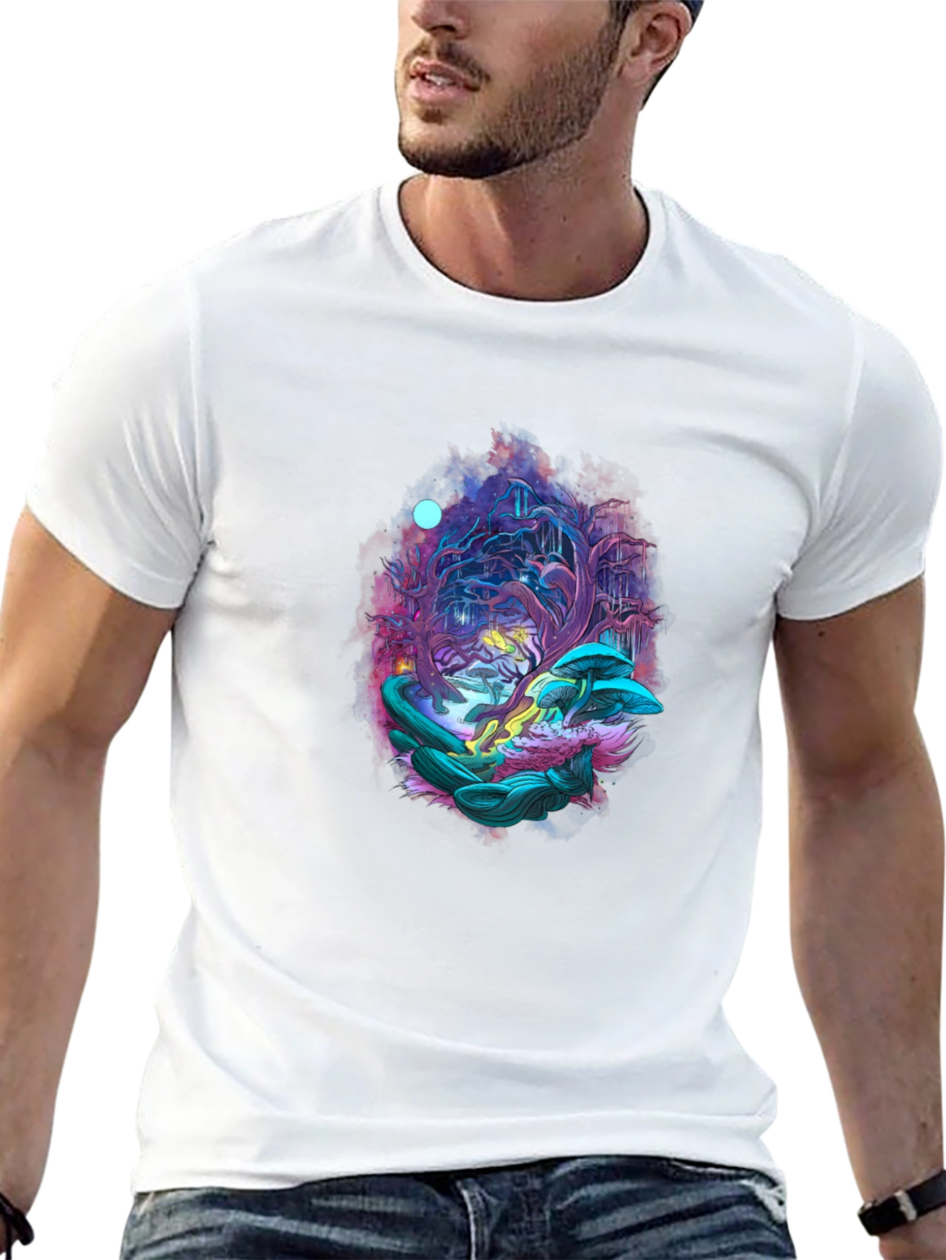 Mystical Forest Graphic Tee - Black Cotton Blend