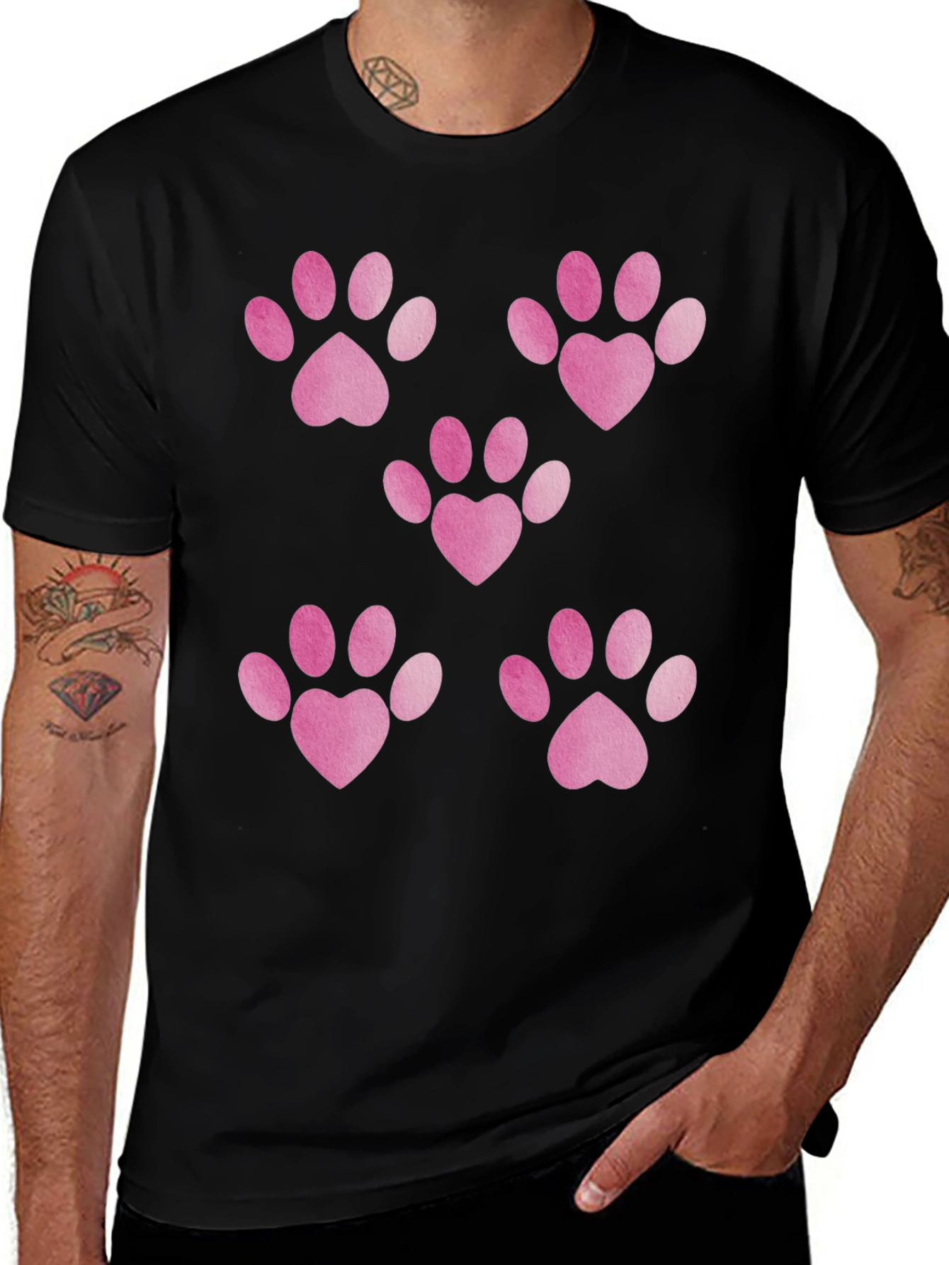 Heart Paw Print Black T-Shirt