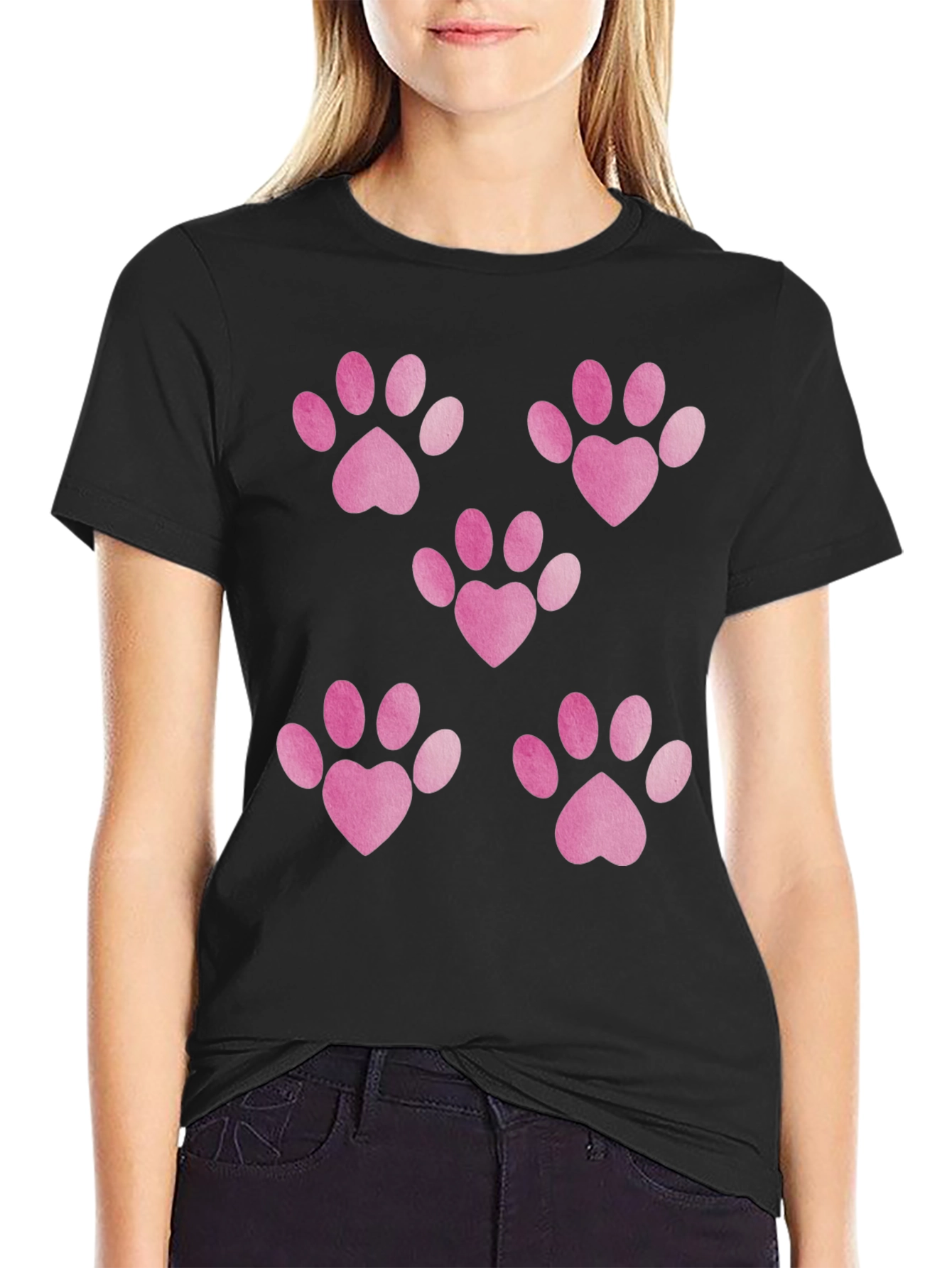 Heart Paw Print Black T-Shirt