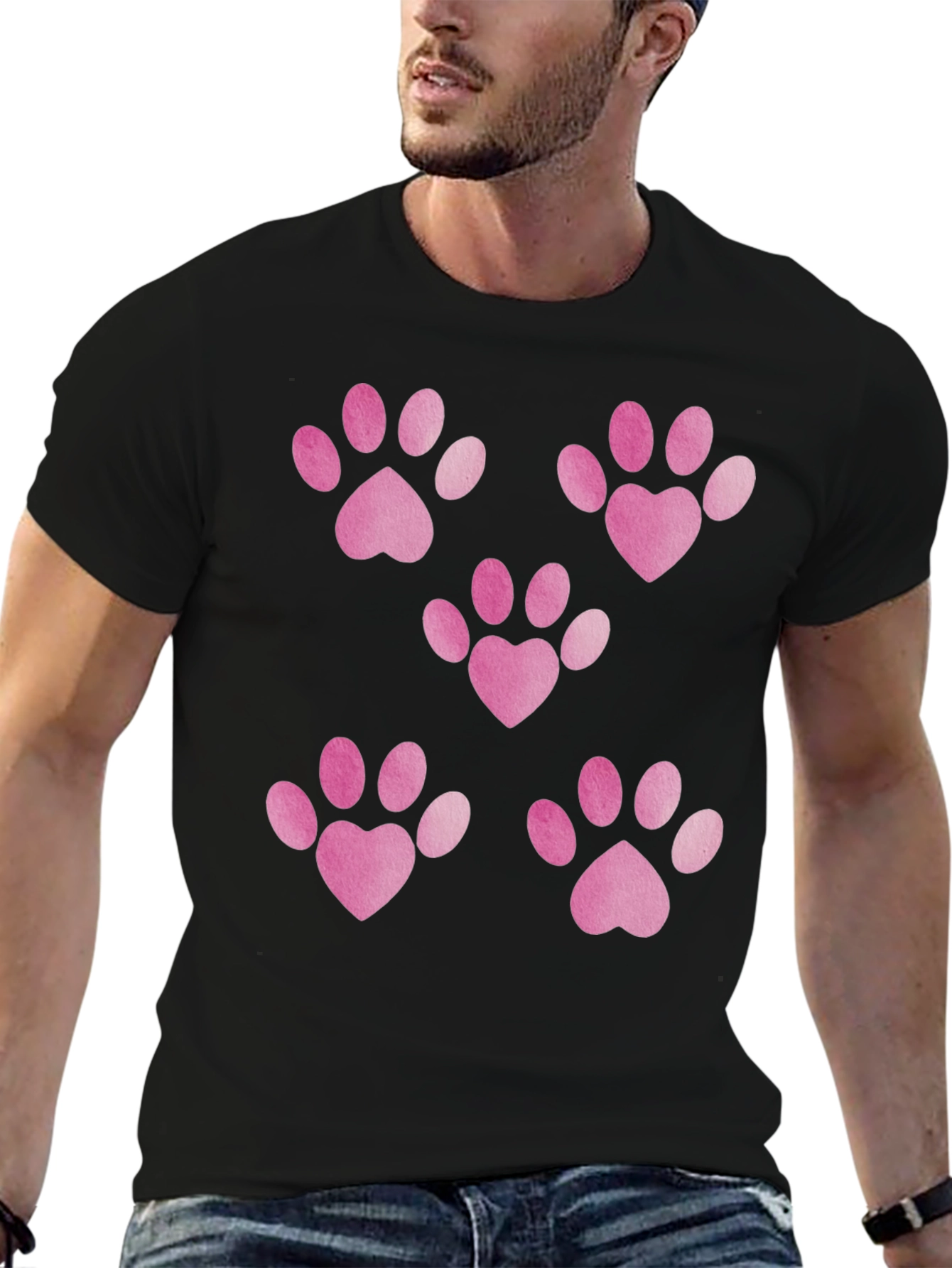 Heart Paw Print Black T-Shirt