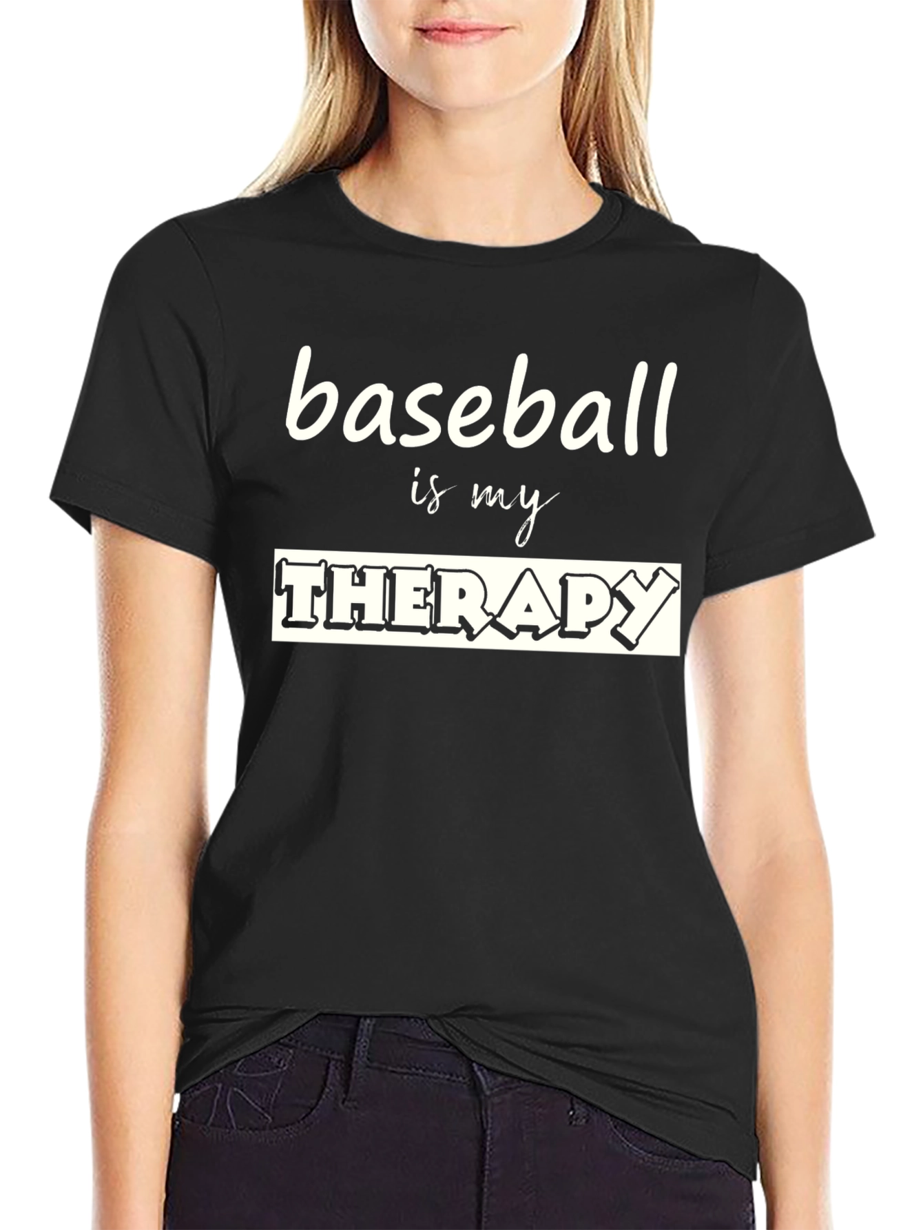 Baseball Is My Therapy Black T-Shirt