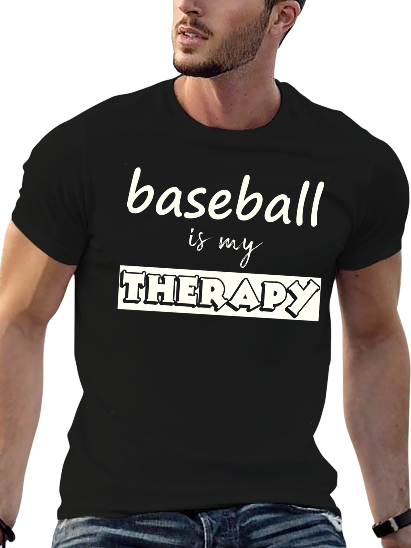 Baseball Is My Therapy Black T-Shirt