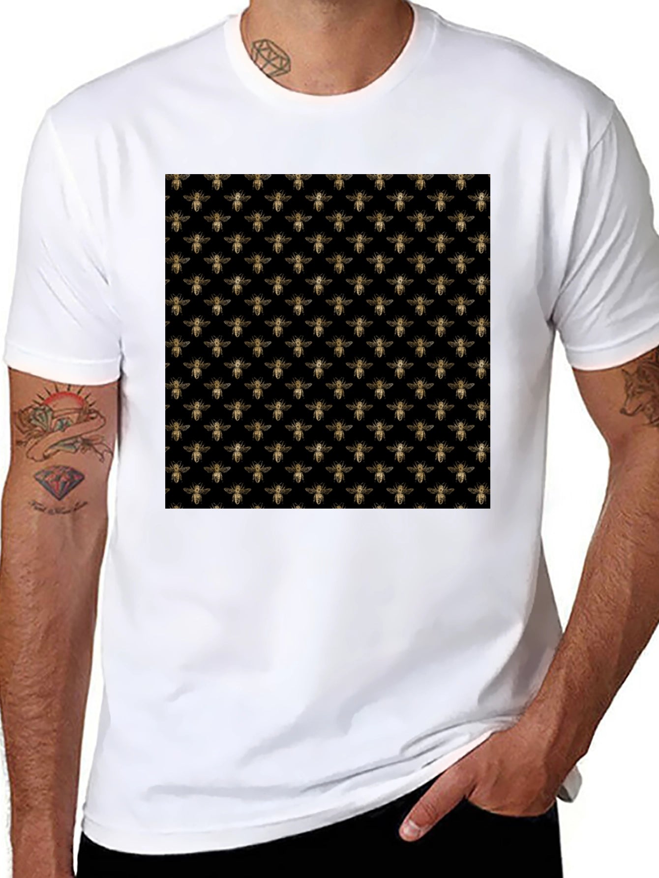Bee Pattern Black T-Shirt