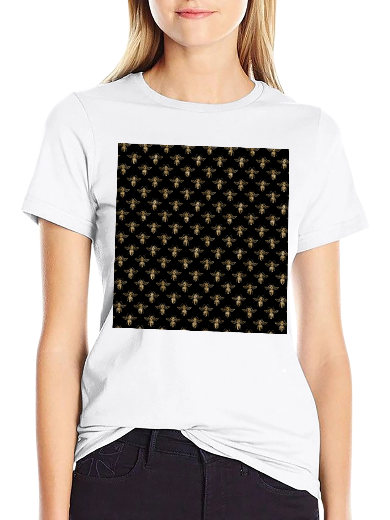 Bee Pattern Black T-Shirt