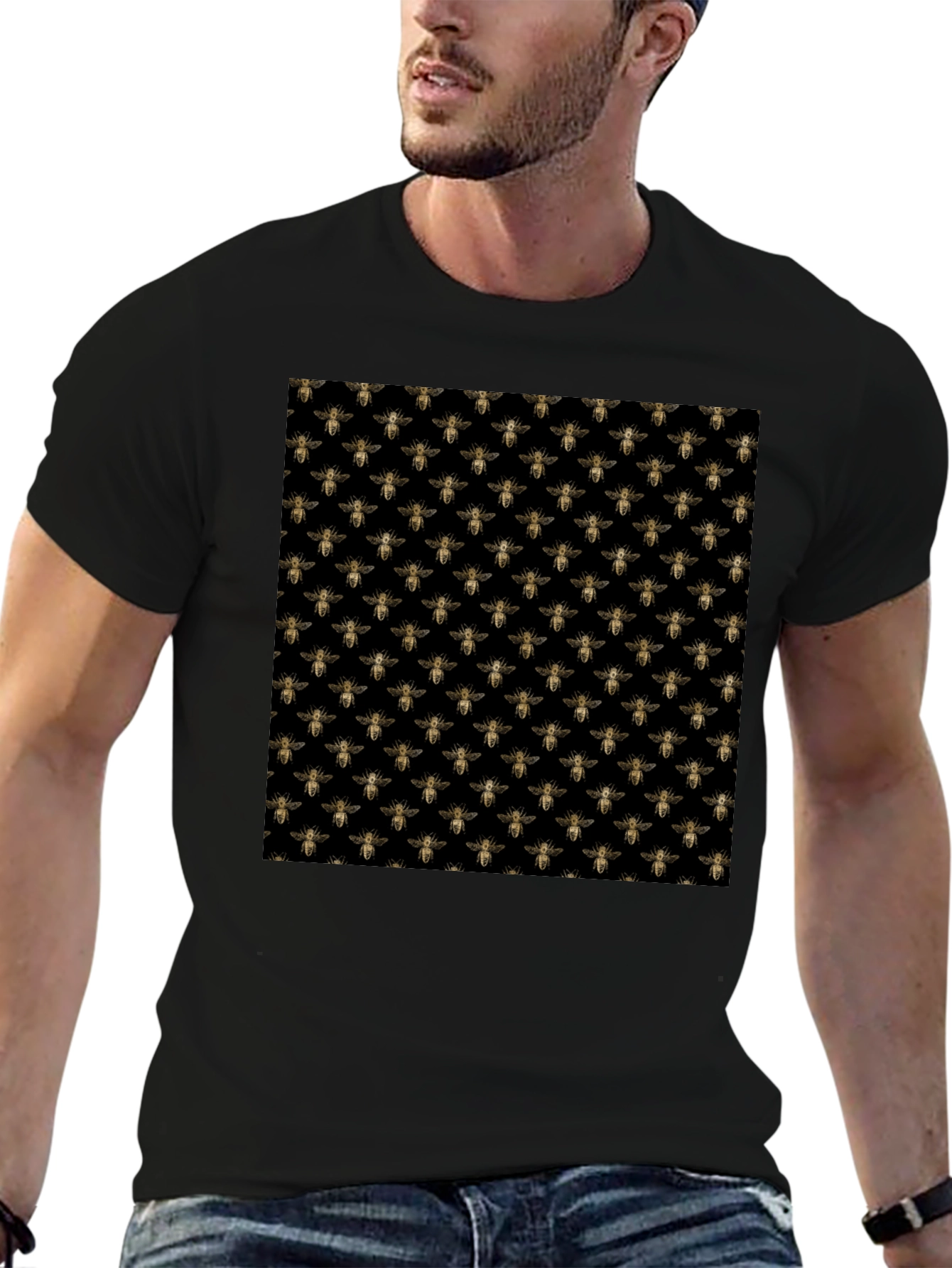 Bee Pattern Black T-Shirt