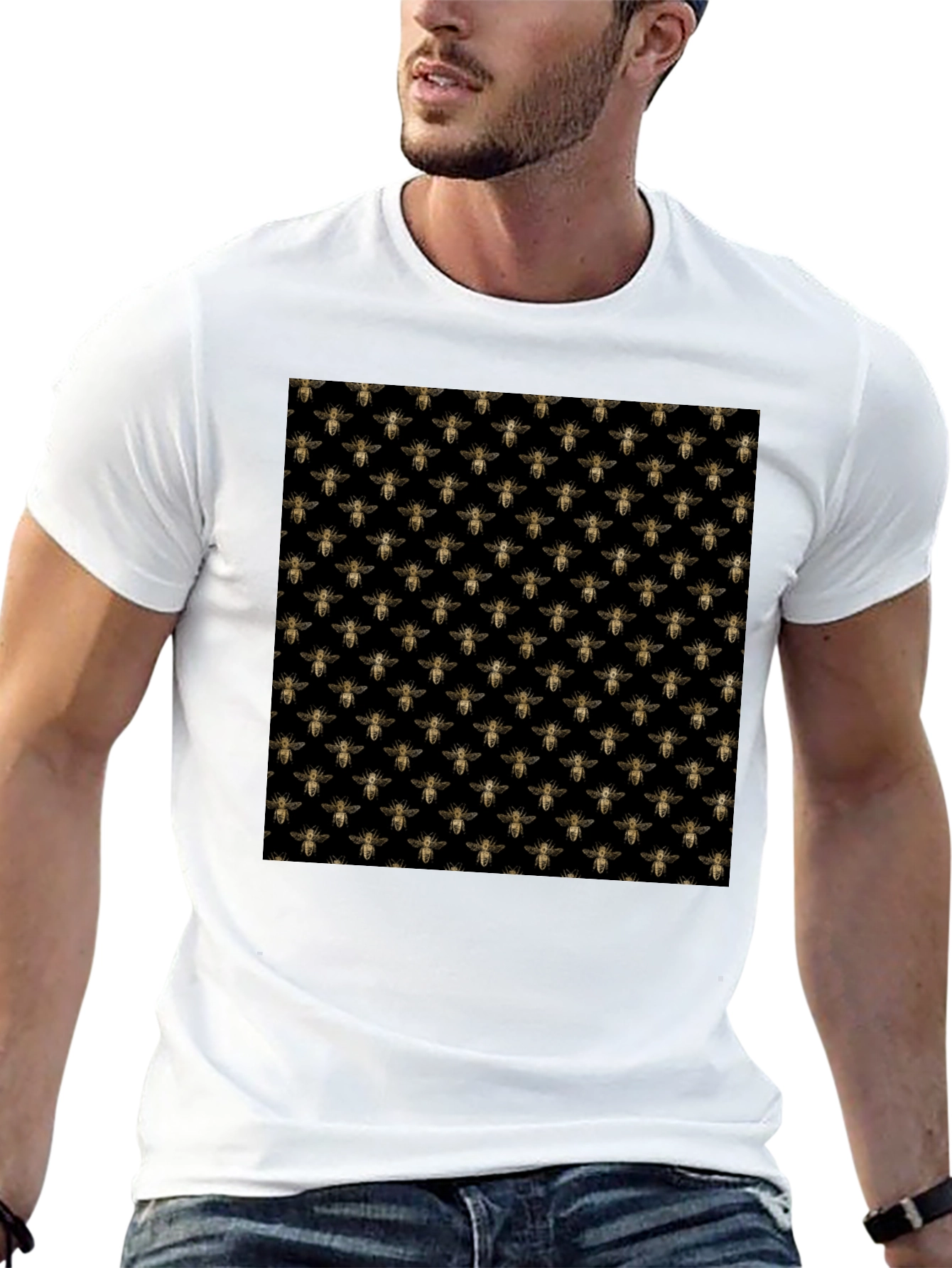 Bee Pattern Black T-Shirt