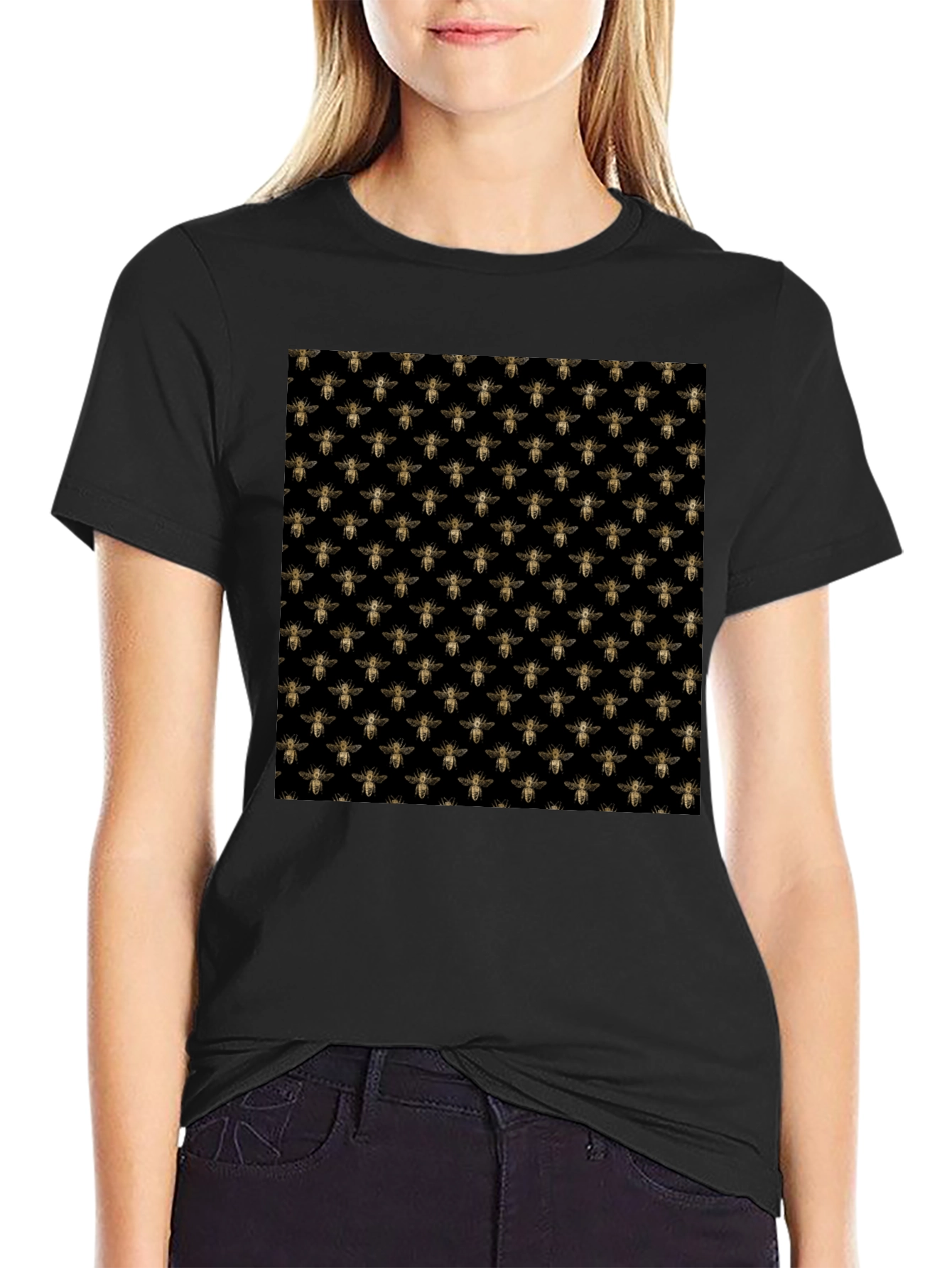Bee Pattern Black T-Shirt
