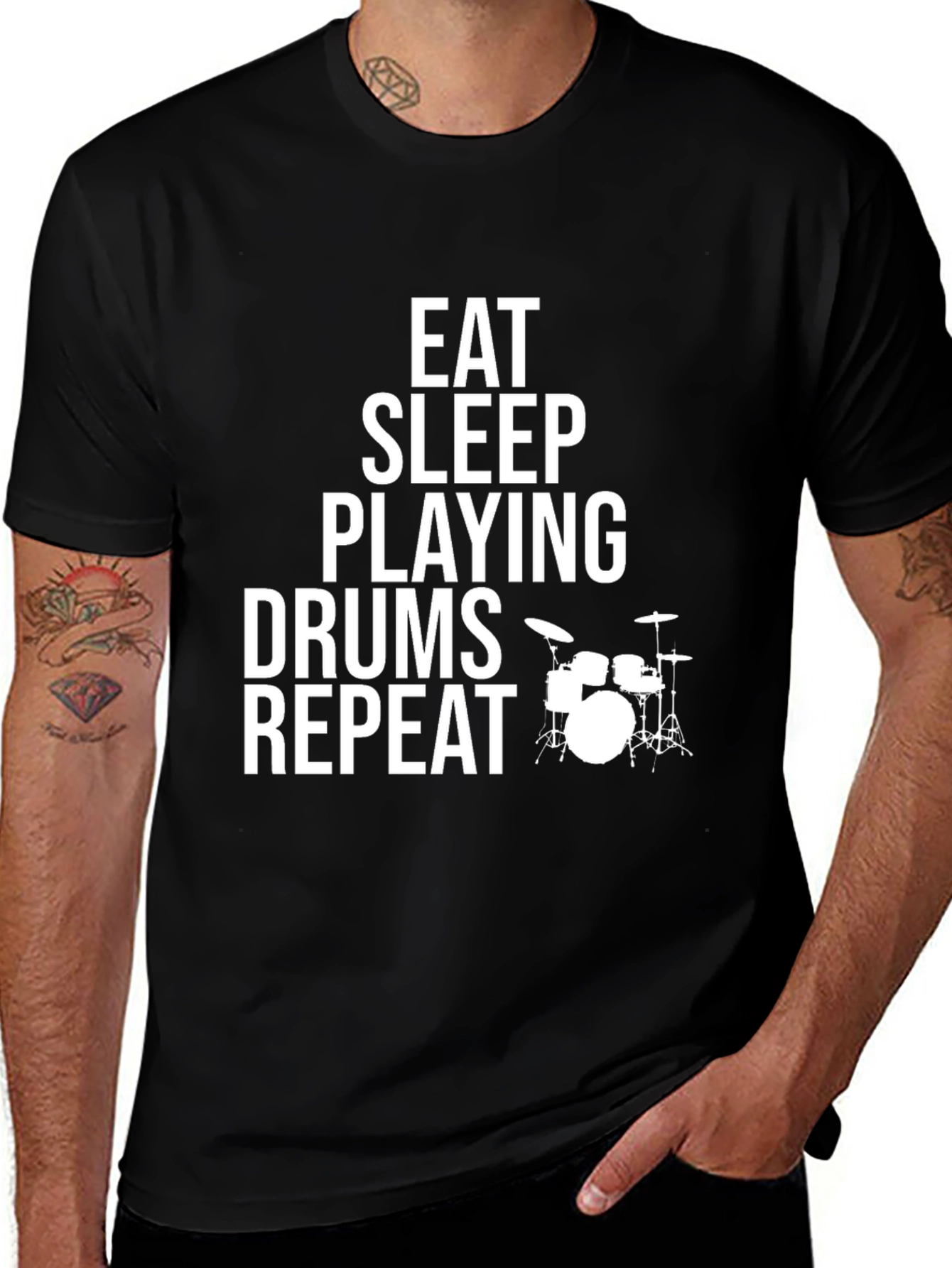 Eat Sleep Drums Repeat Black T-Shirt