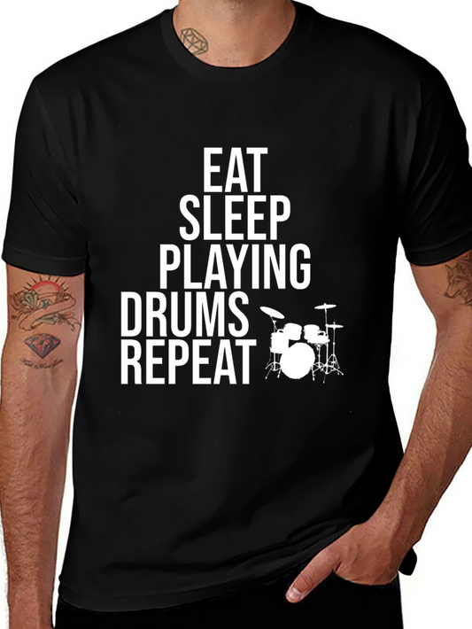 Eat Sleep Drums Repeat Black T-Shirt