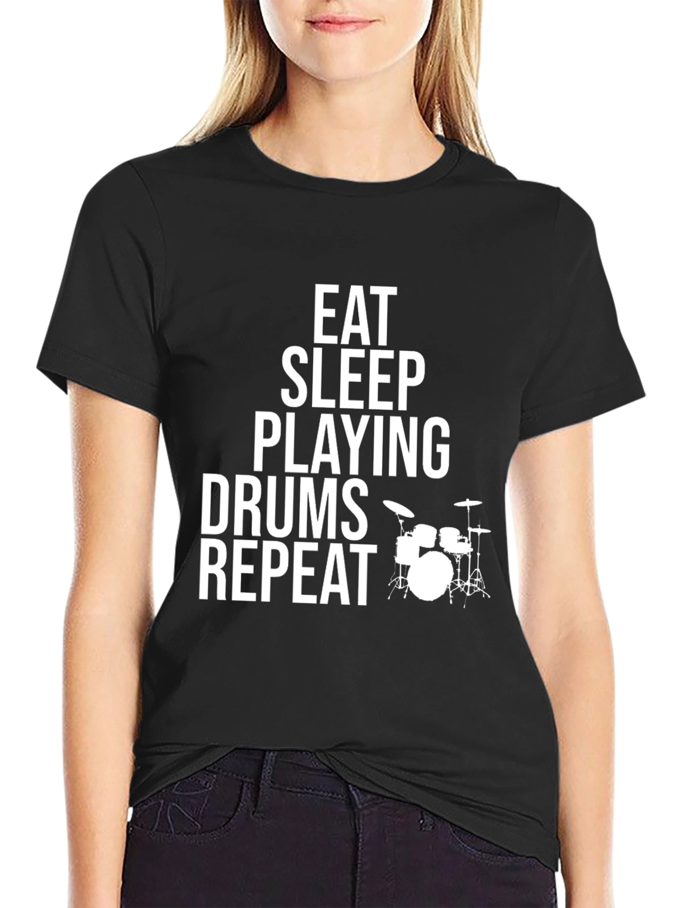 Eat Sleep Drums Repeat Black T-Shirt