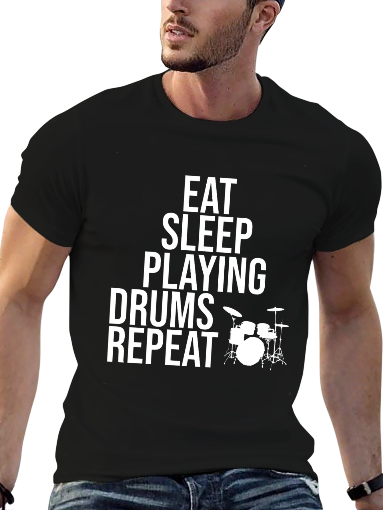 Eat Sleep Drums Repeat Black T-Shirt
