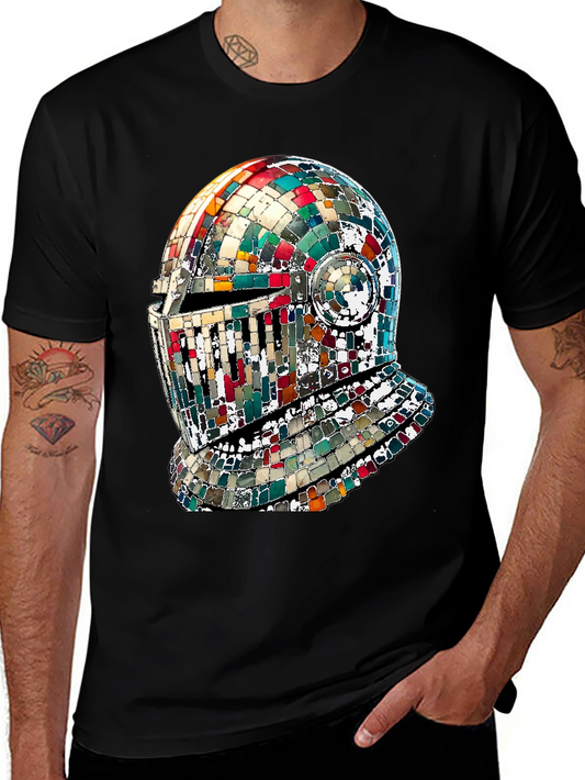 Mosaic Knight Helmet Graphic T-Shirt - Black
