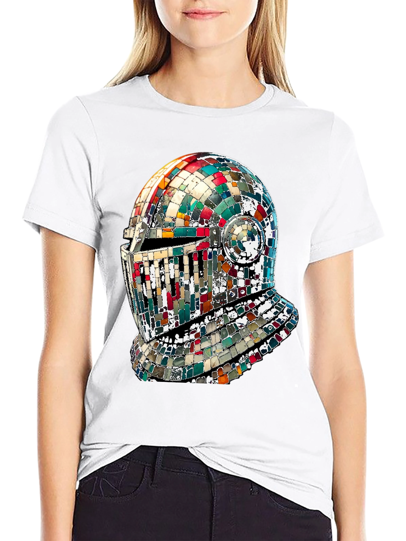 Mosaic Knight Helmet Graphic T-Shirt - Black