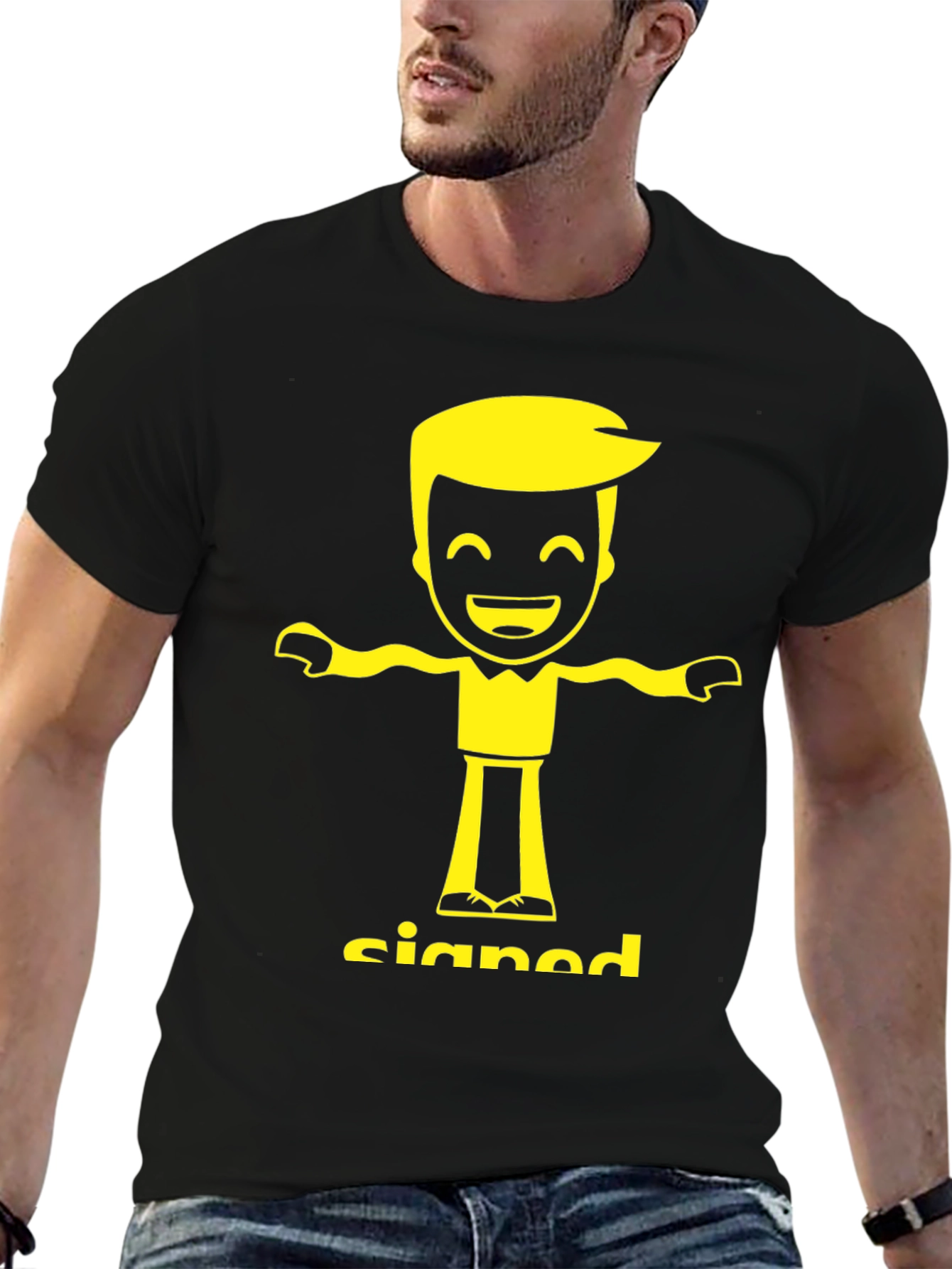 Signed Cartoon Character T-Shirt - Black