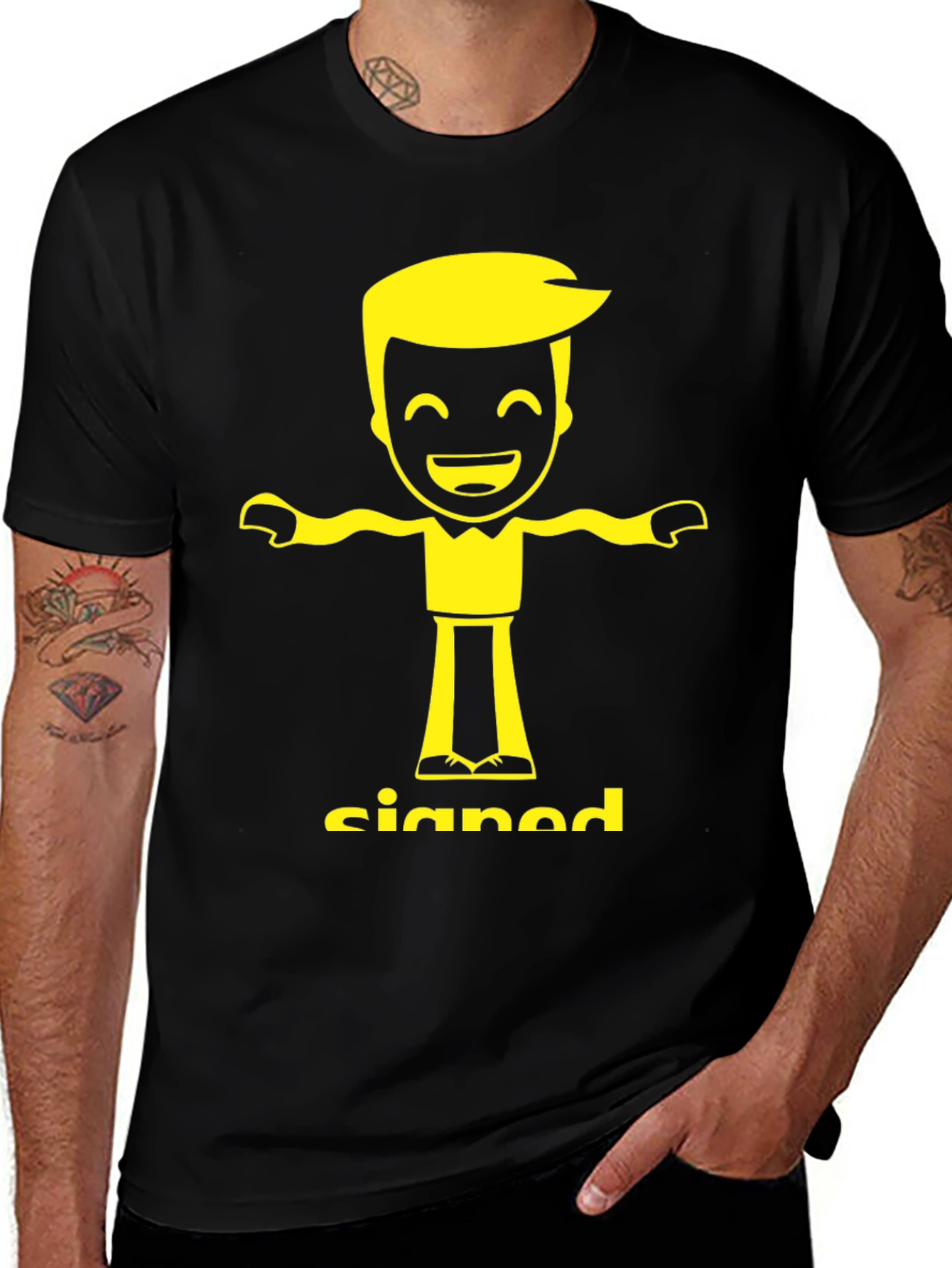 Signed Cartoon Character T-Shirt - Black